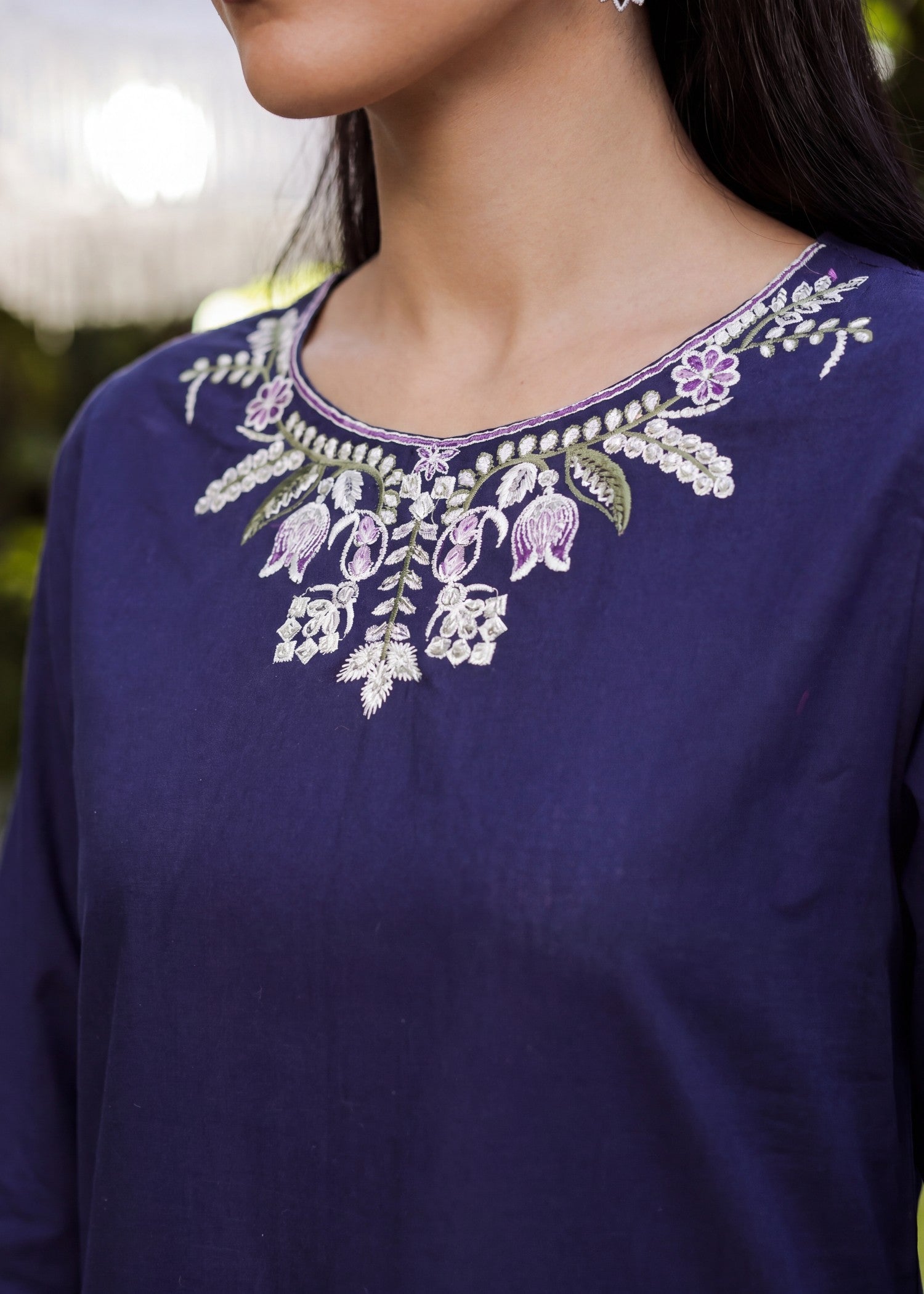 lawn Kurta Set in Navy blue