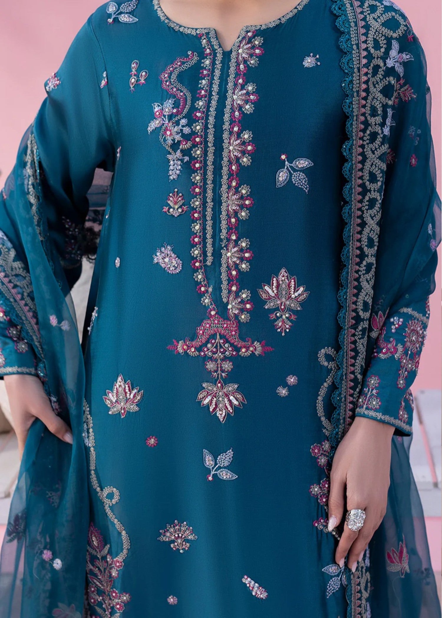 cotton silk Kurta Set in Ocean blue