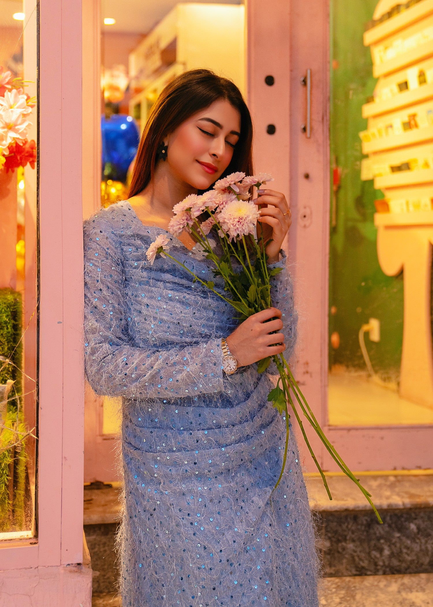 georgette chiffon Dress in Powder blue