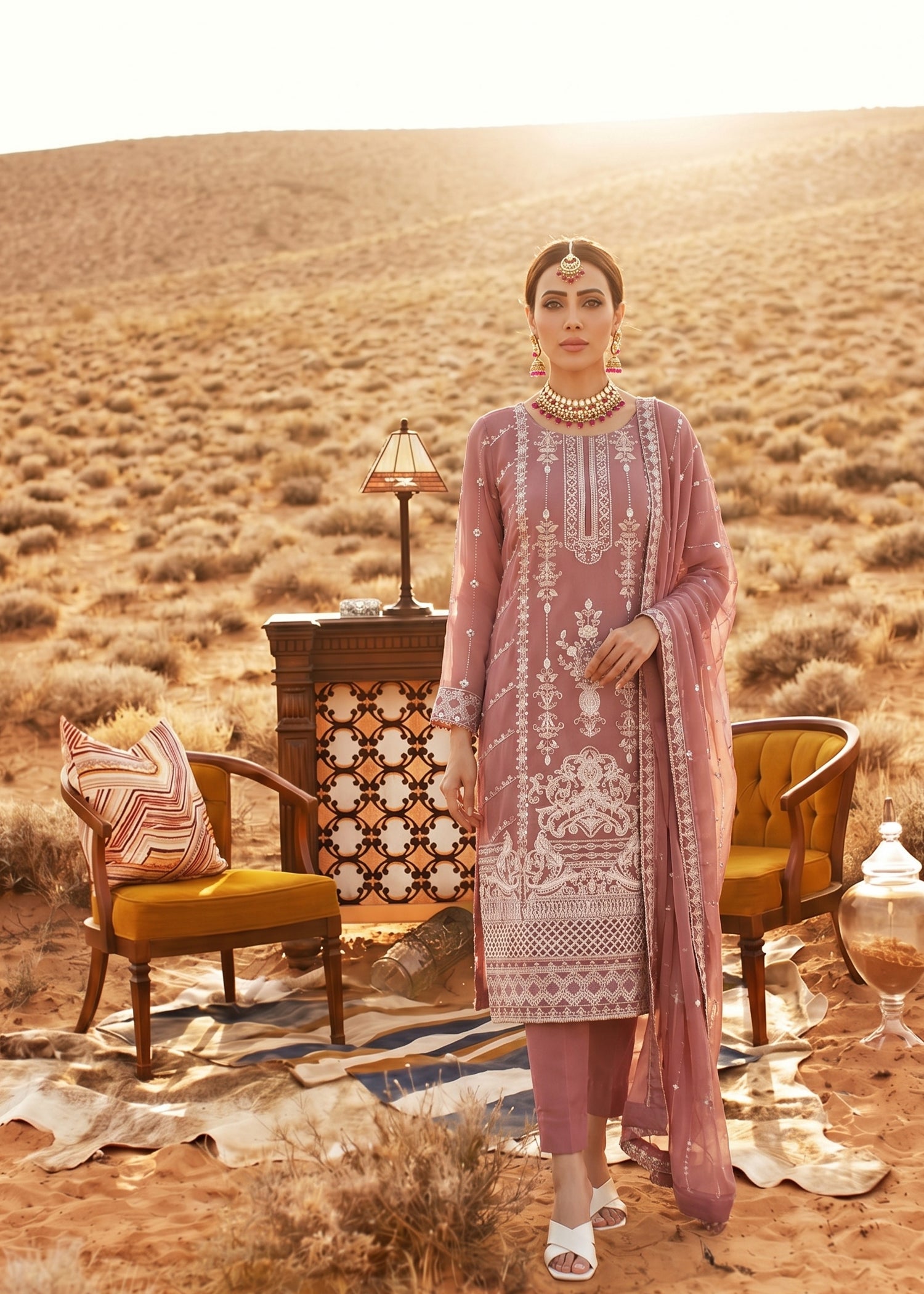 chiffon Kurta Set in Strawberry pink