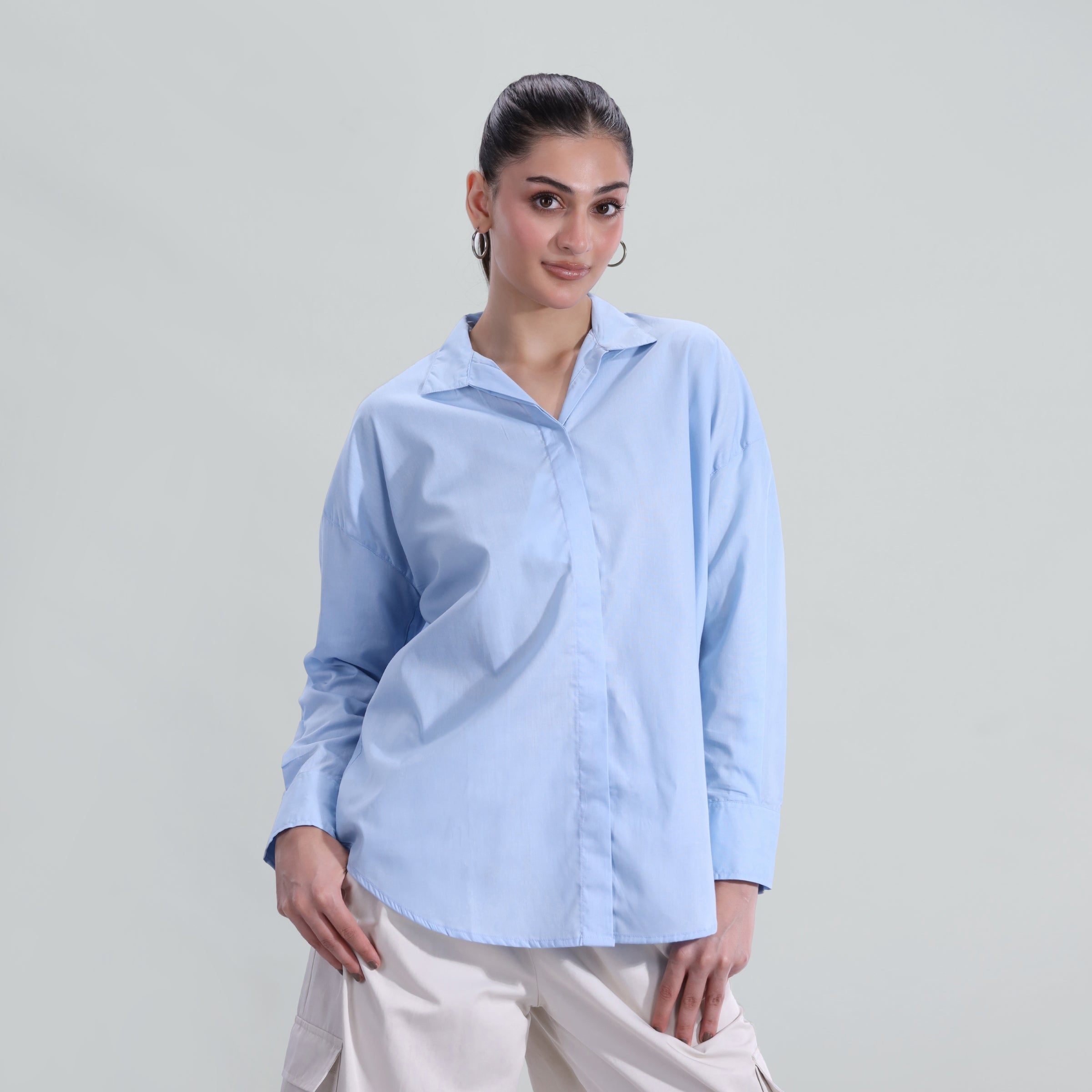 cotton dobby Top in Sky blue