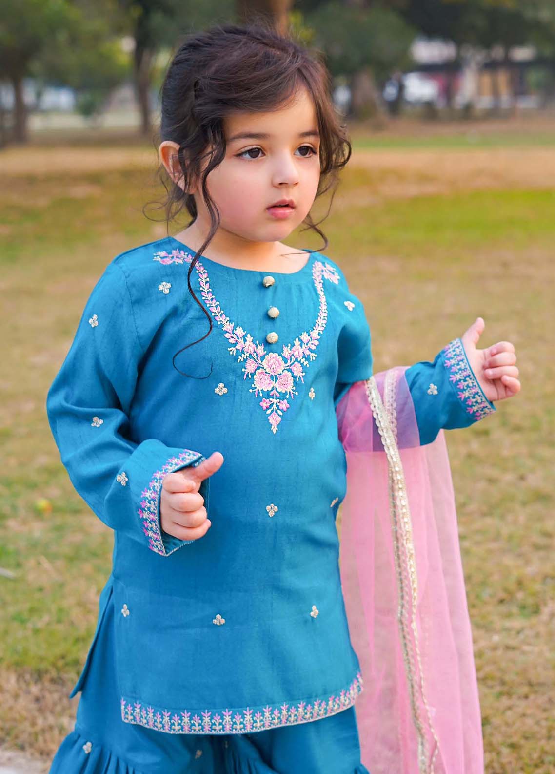 raw silk Gharara in Turquoise
