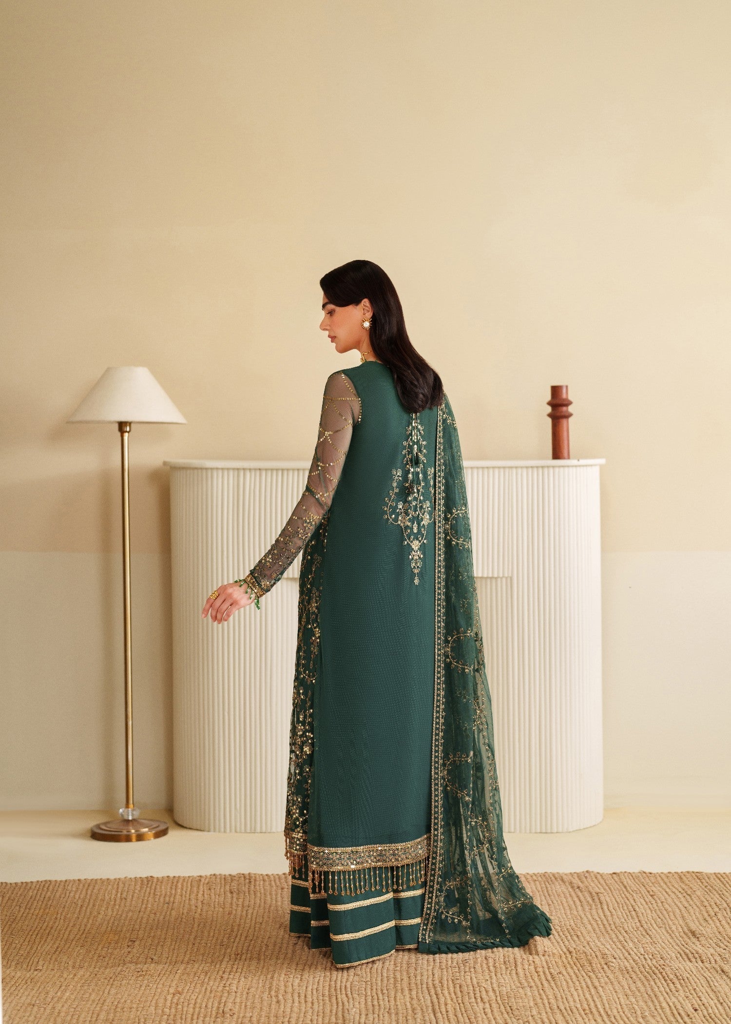 khaddi net Kurta Set in Green
