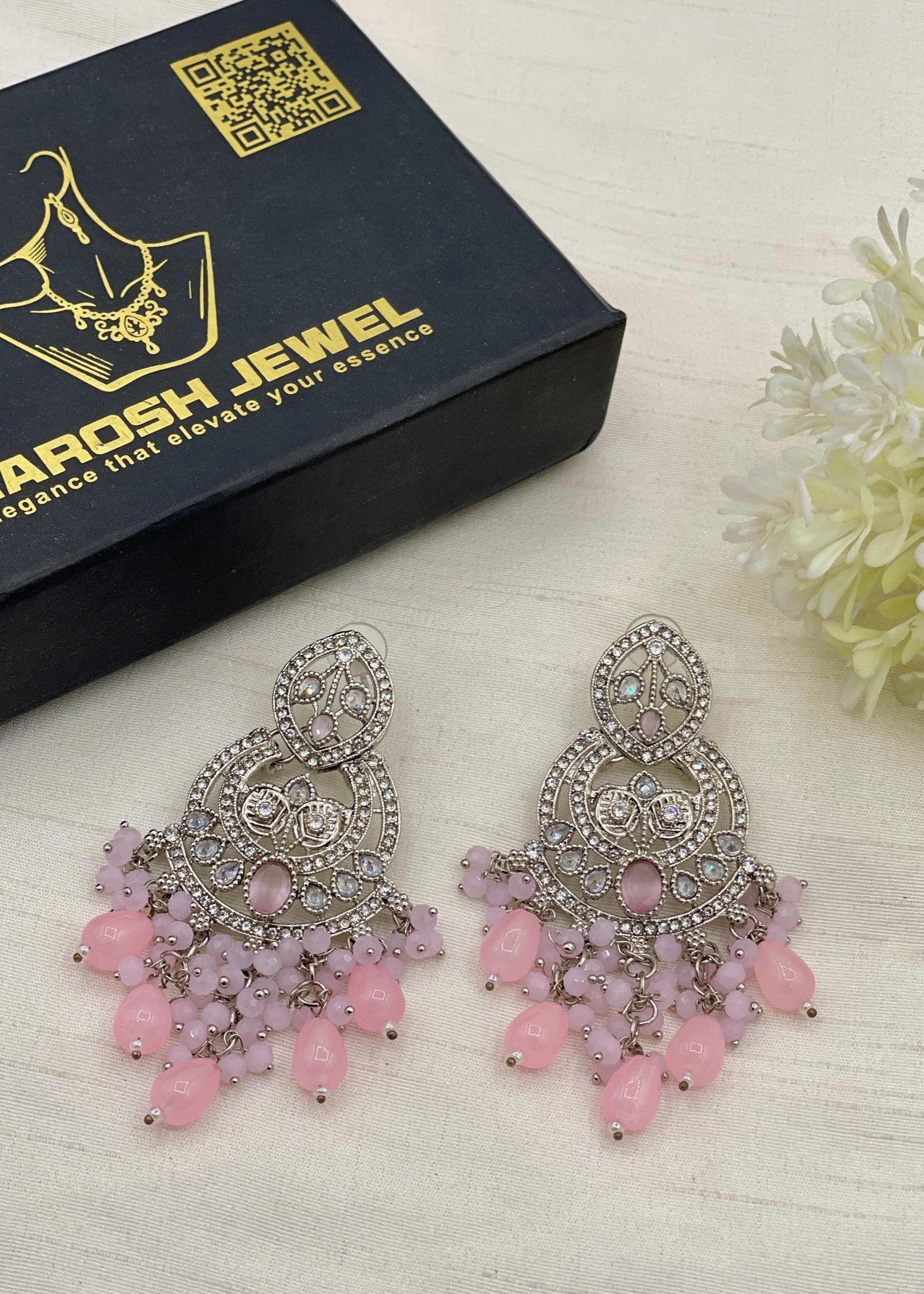 Earrings in Pink, silver Color by - Trendy Women Earrings BSJ0369