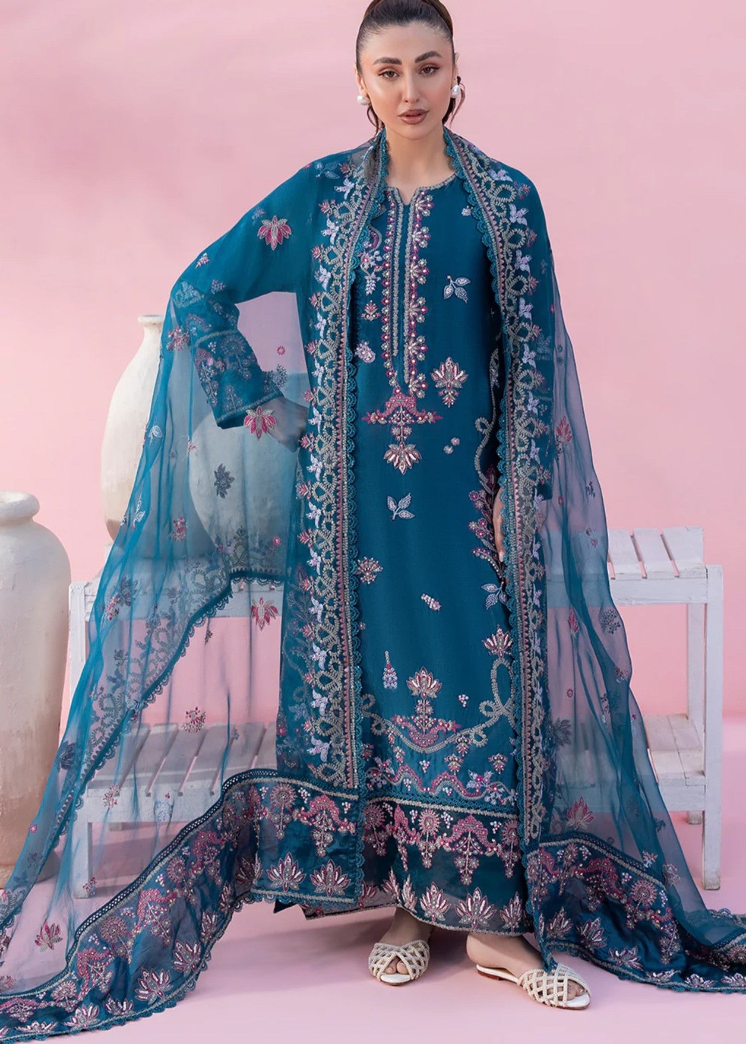 cotton silk Kurta Set in Ocean blue