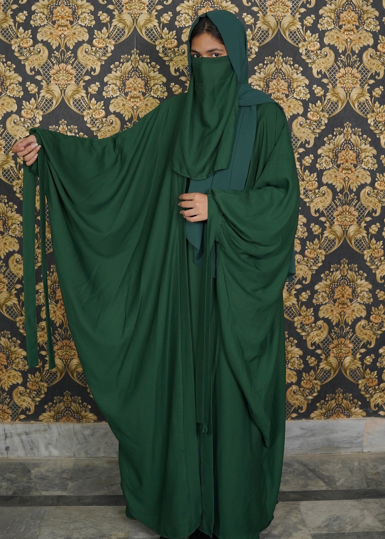 georgette chiffon Abaya in Bottle green
