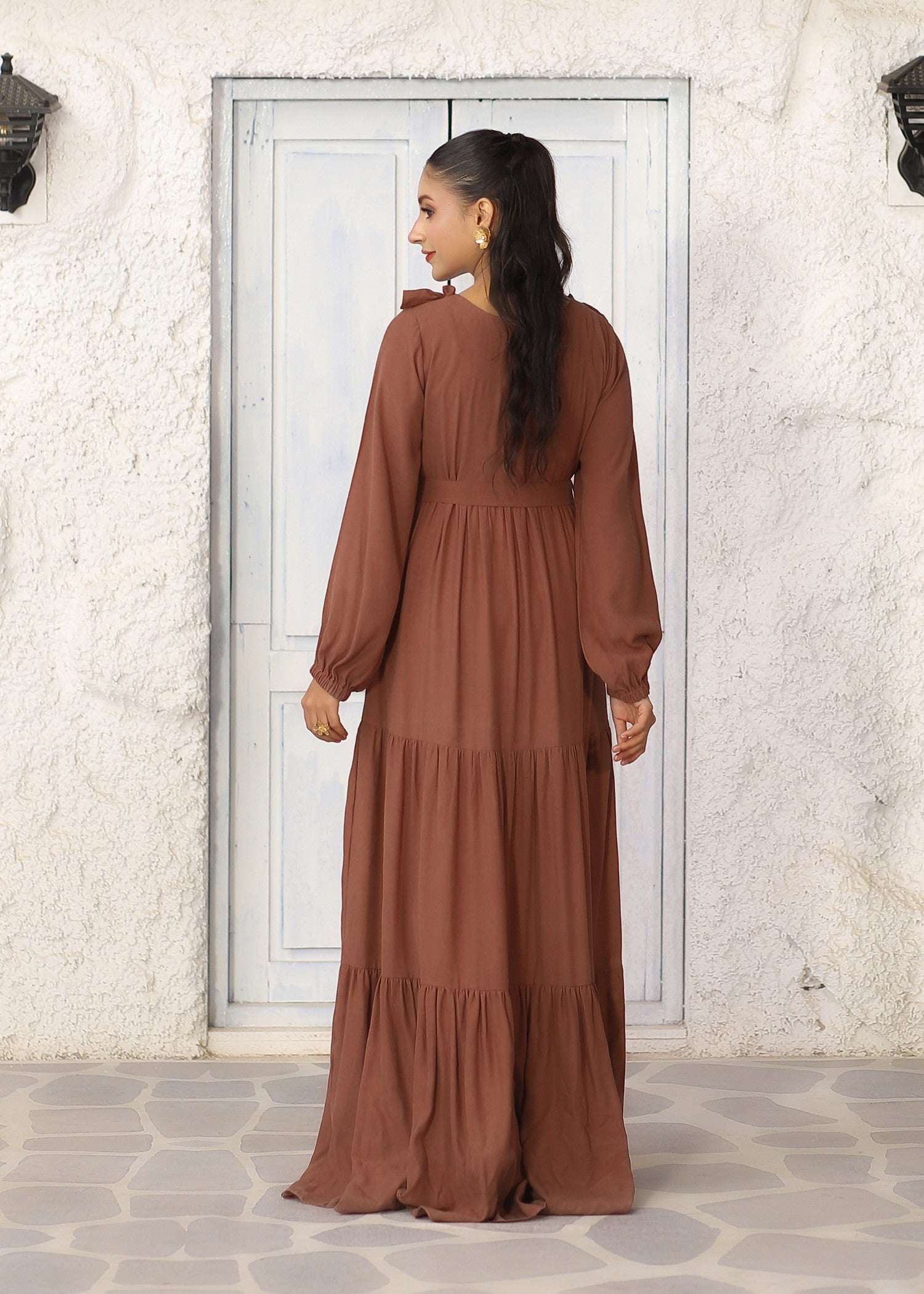 georgette Dress in Coffee brown
