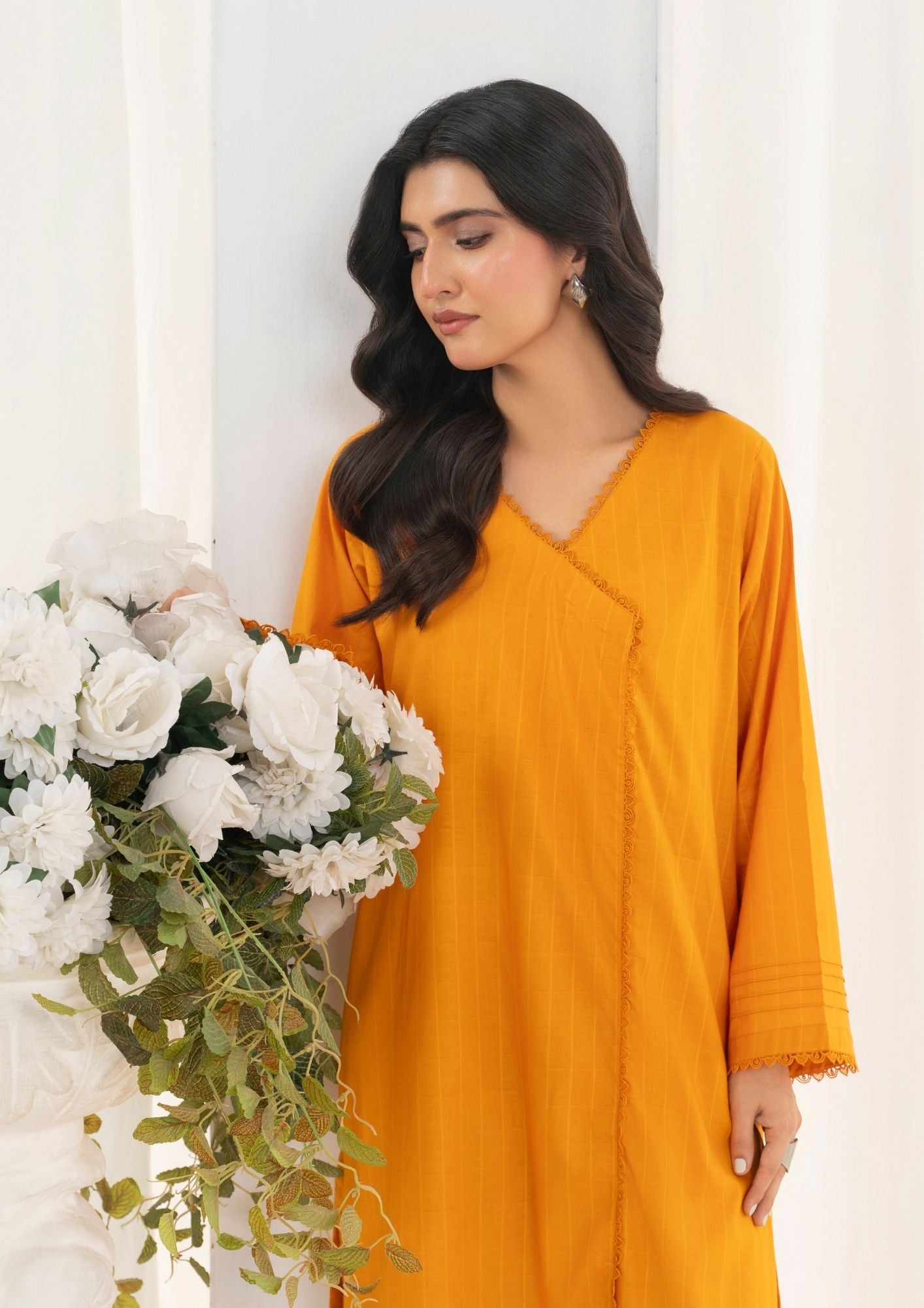 lawn cotton Angrakha in Mustard