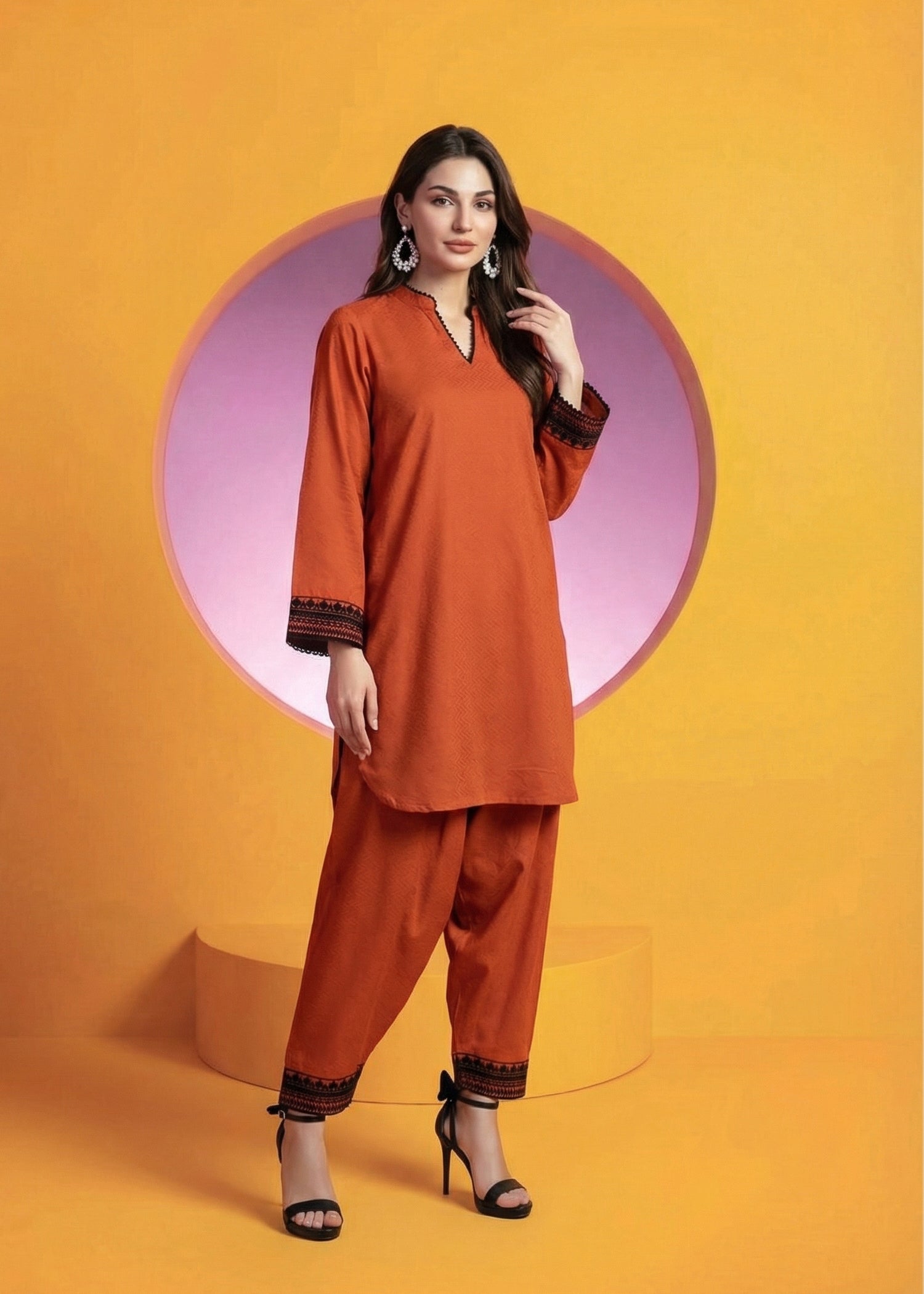 banarasi Kurta Set in Orange
