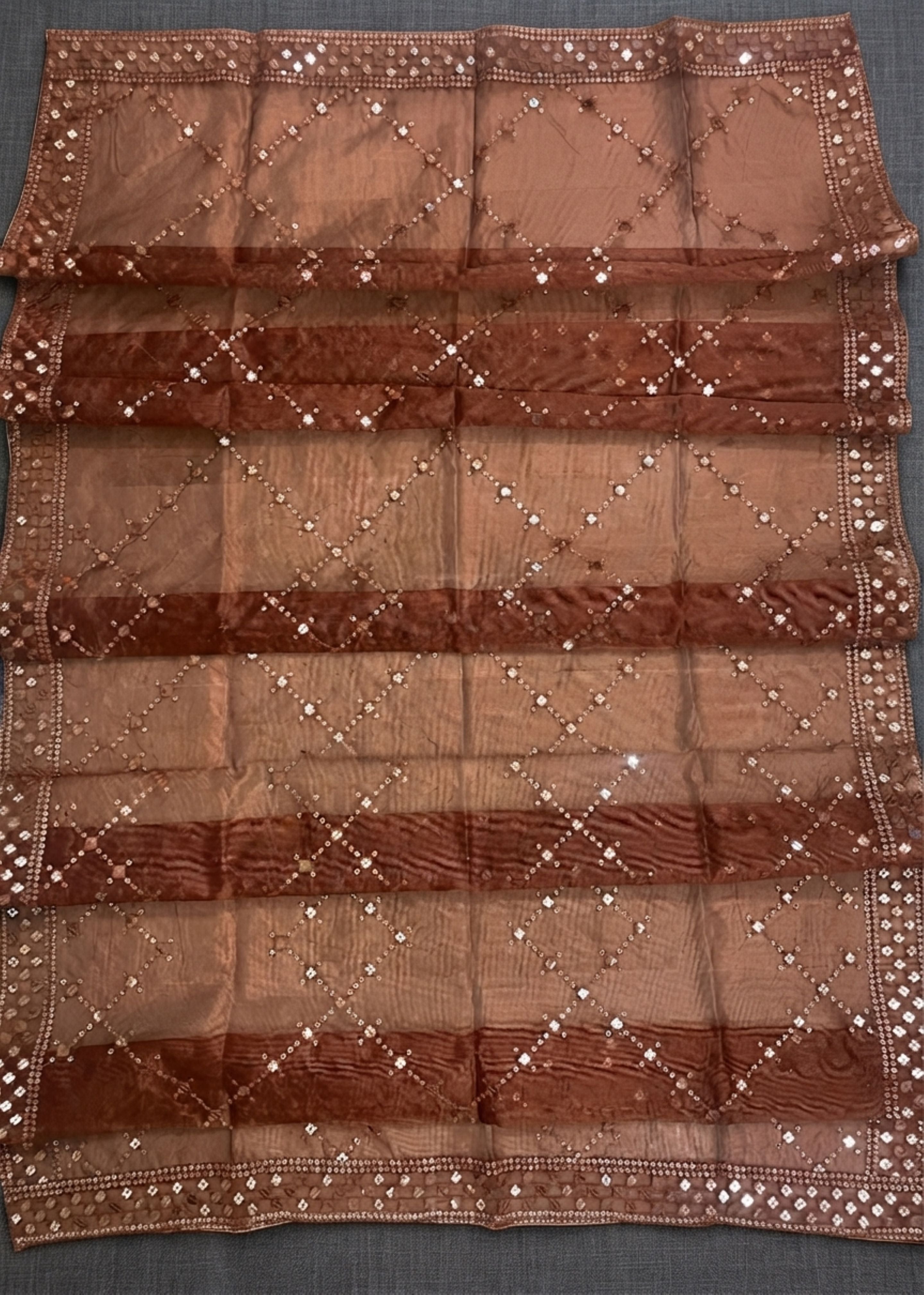 khaddi net Kurta Set in Rustic brown