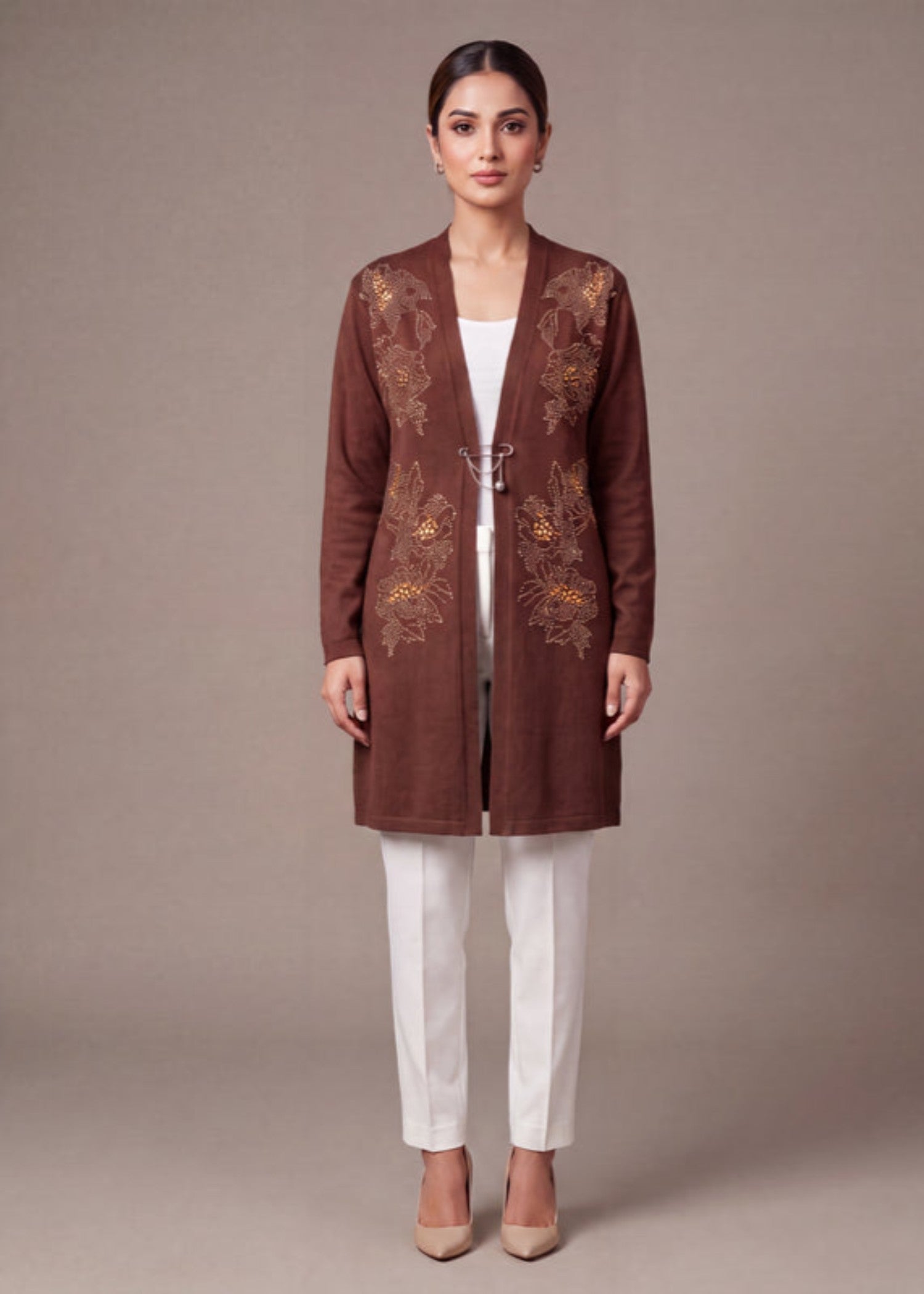 wool Cardigan in Brown
