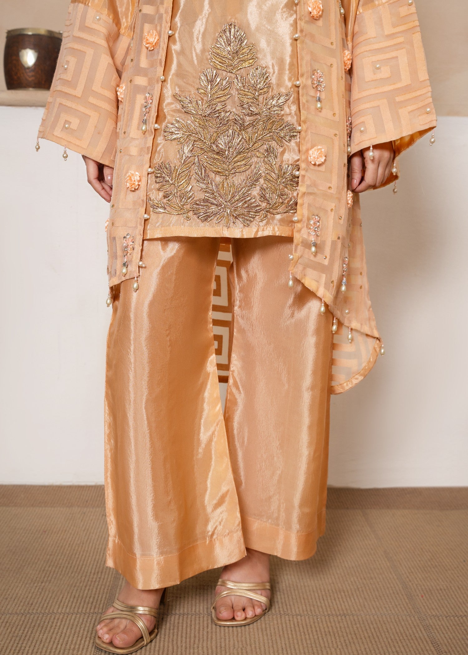 kattan silk Gown in Peach orange