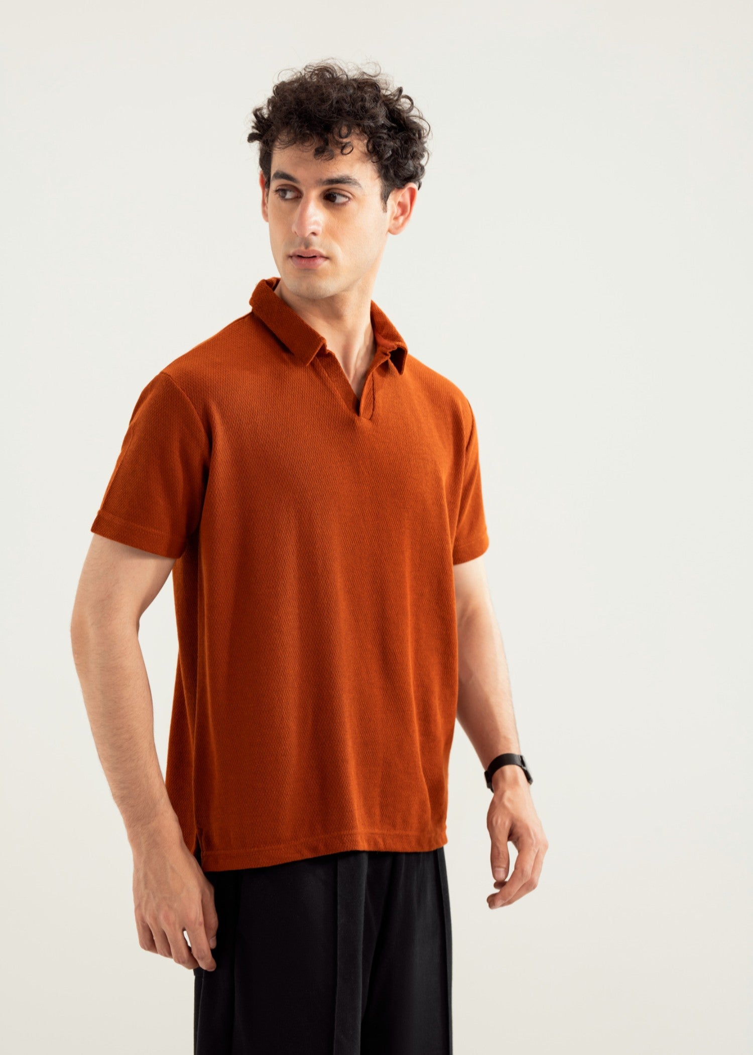 cotton Polo Shirt in Rust orange