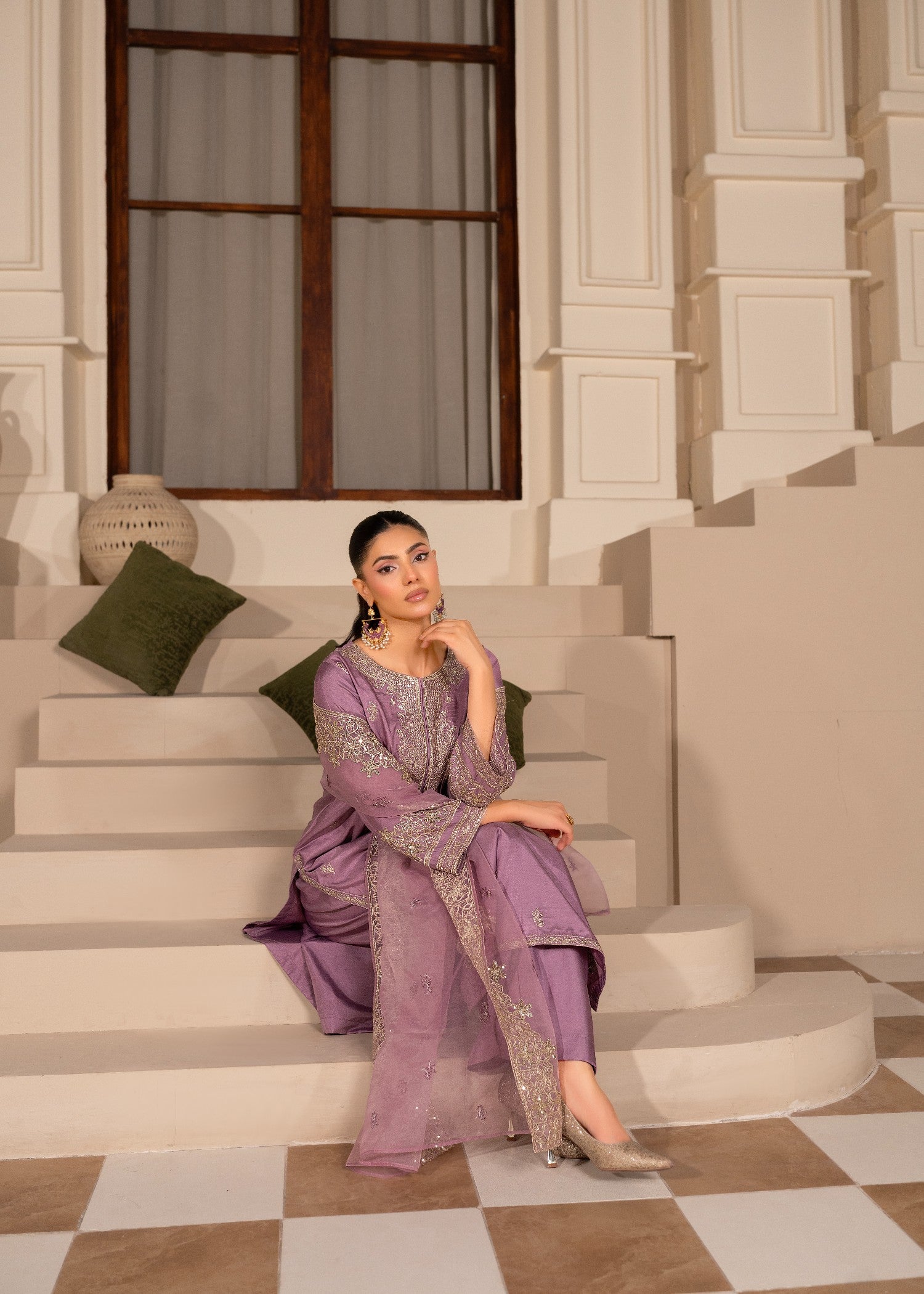 silk Kurta Set in Mauve