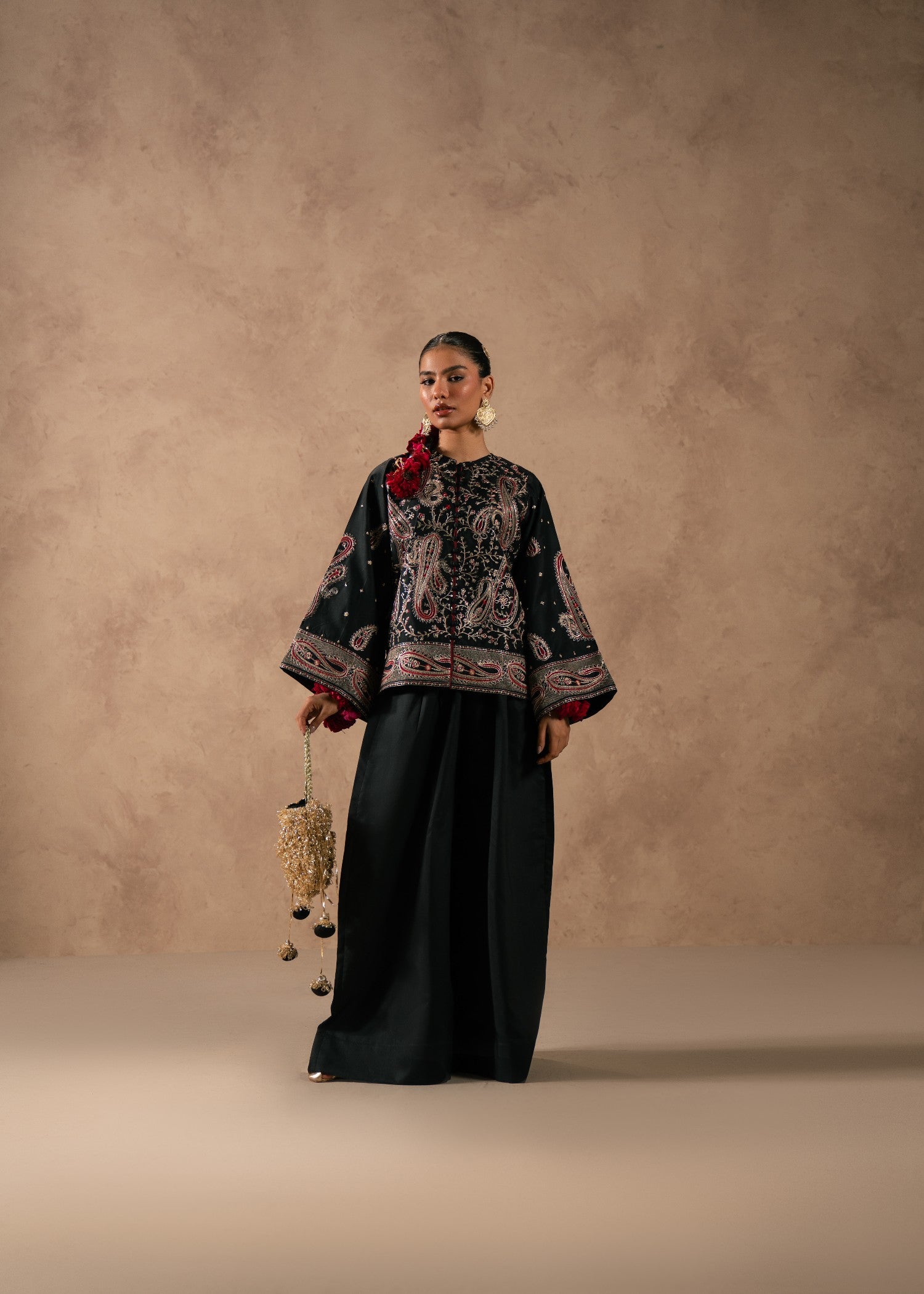 viscose thai silk Jacket in Black