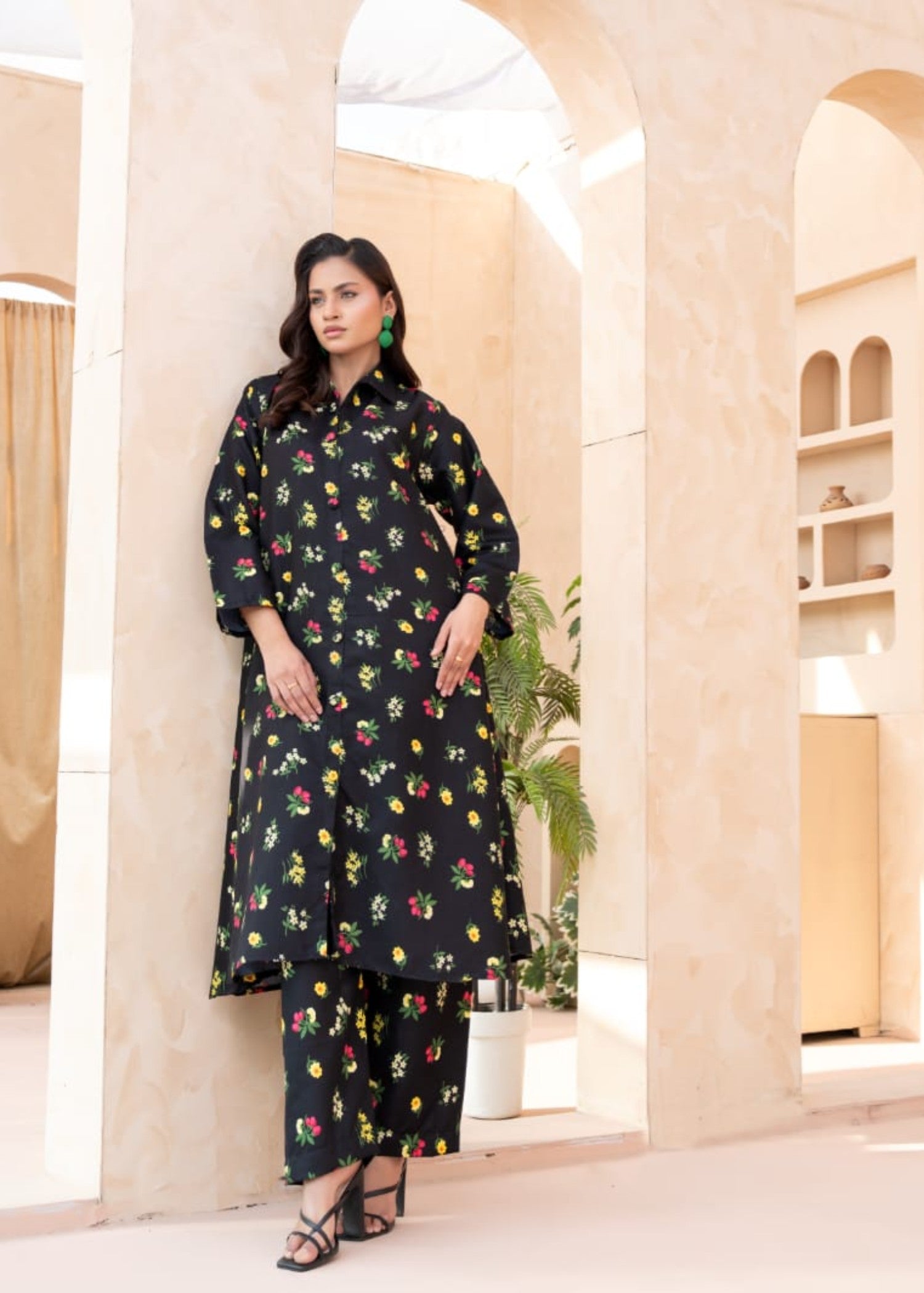 twill cotton Pishwas in Black