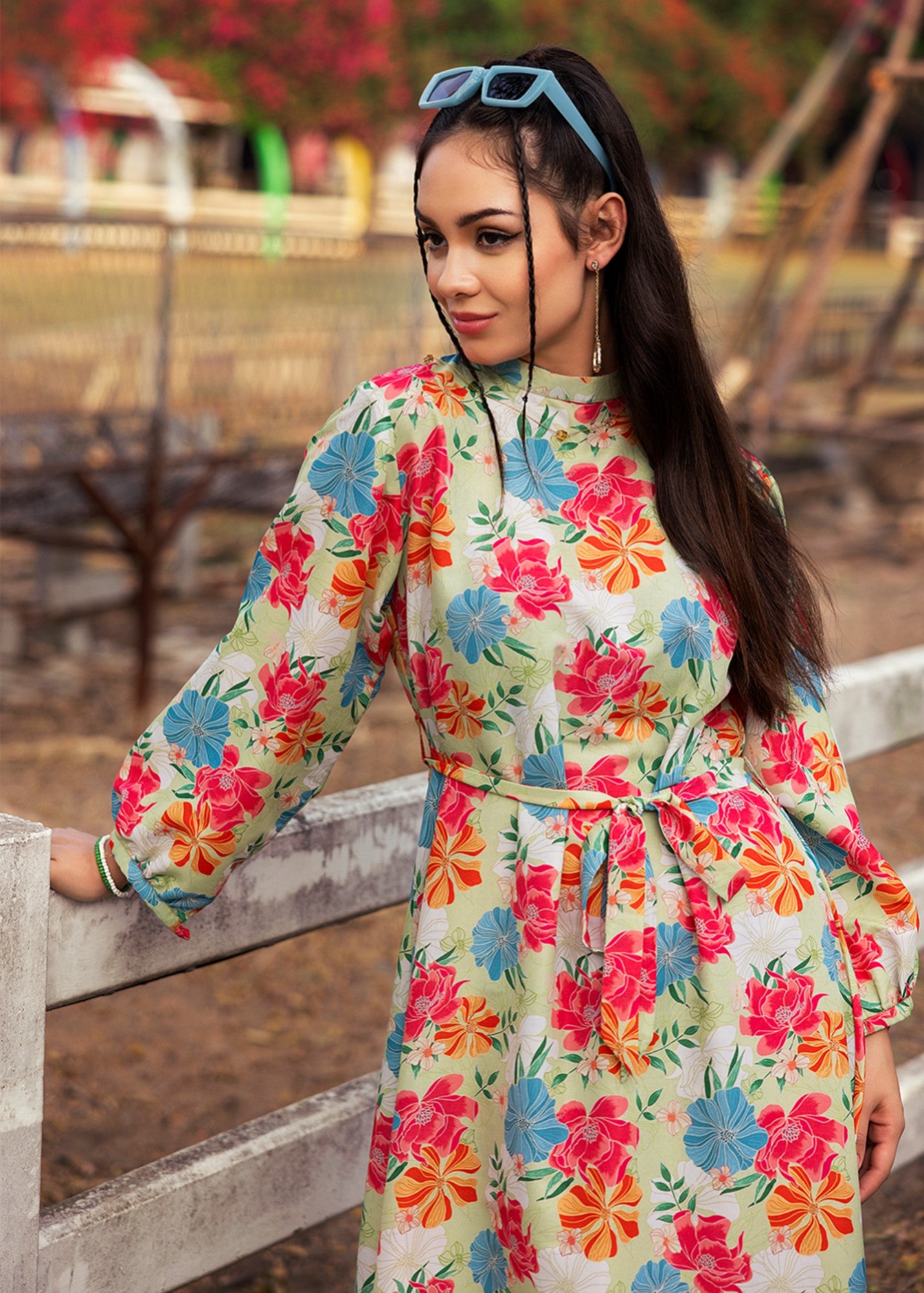 silk finish lawn Frock in Multi