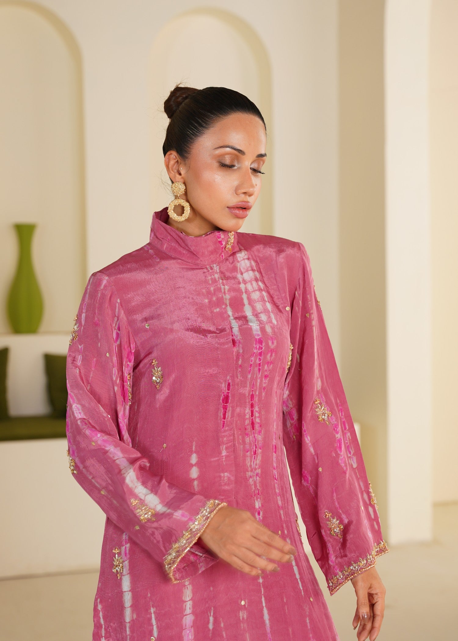 tussar silk Kurta Set in Tea rose pink, lusty gallant