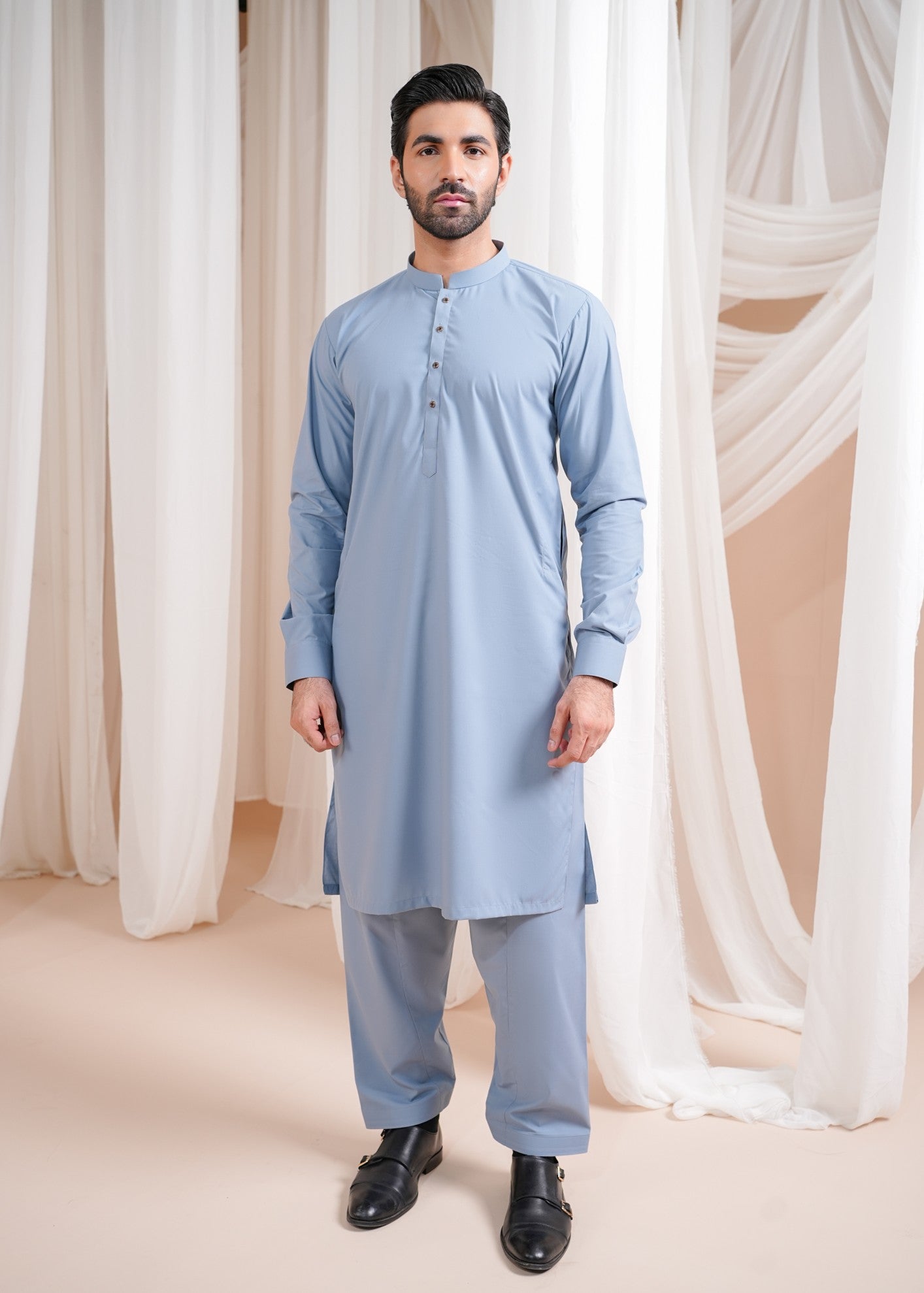wash & wear Shalwar Kameez in Sapphire blue by Muraqsh