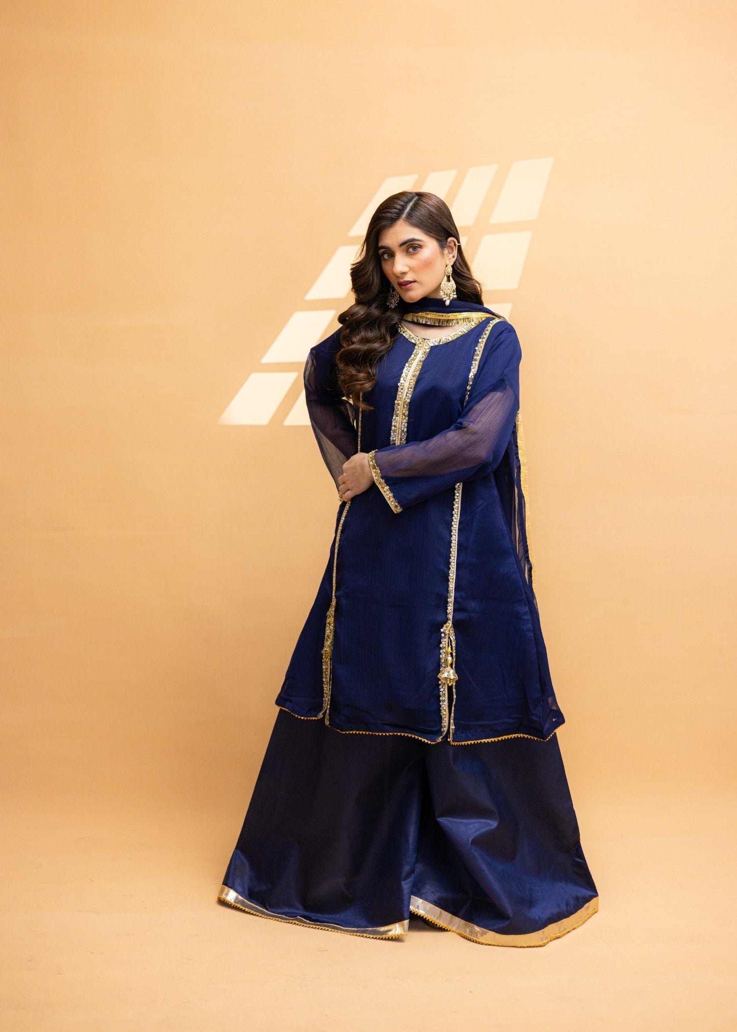 chiffon Short Frock in Navy blue