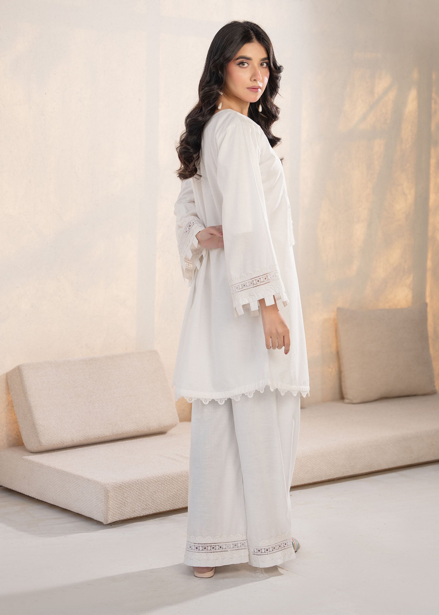 slub khaddar Kurta Set in Off-white
