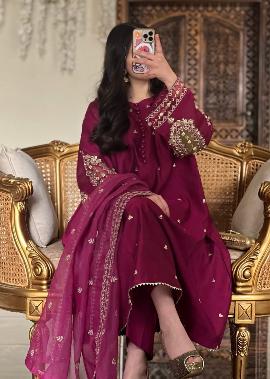 raw silk Pishwas in Plum purple