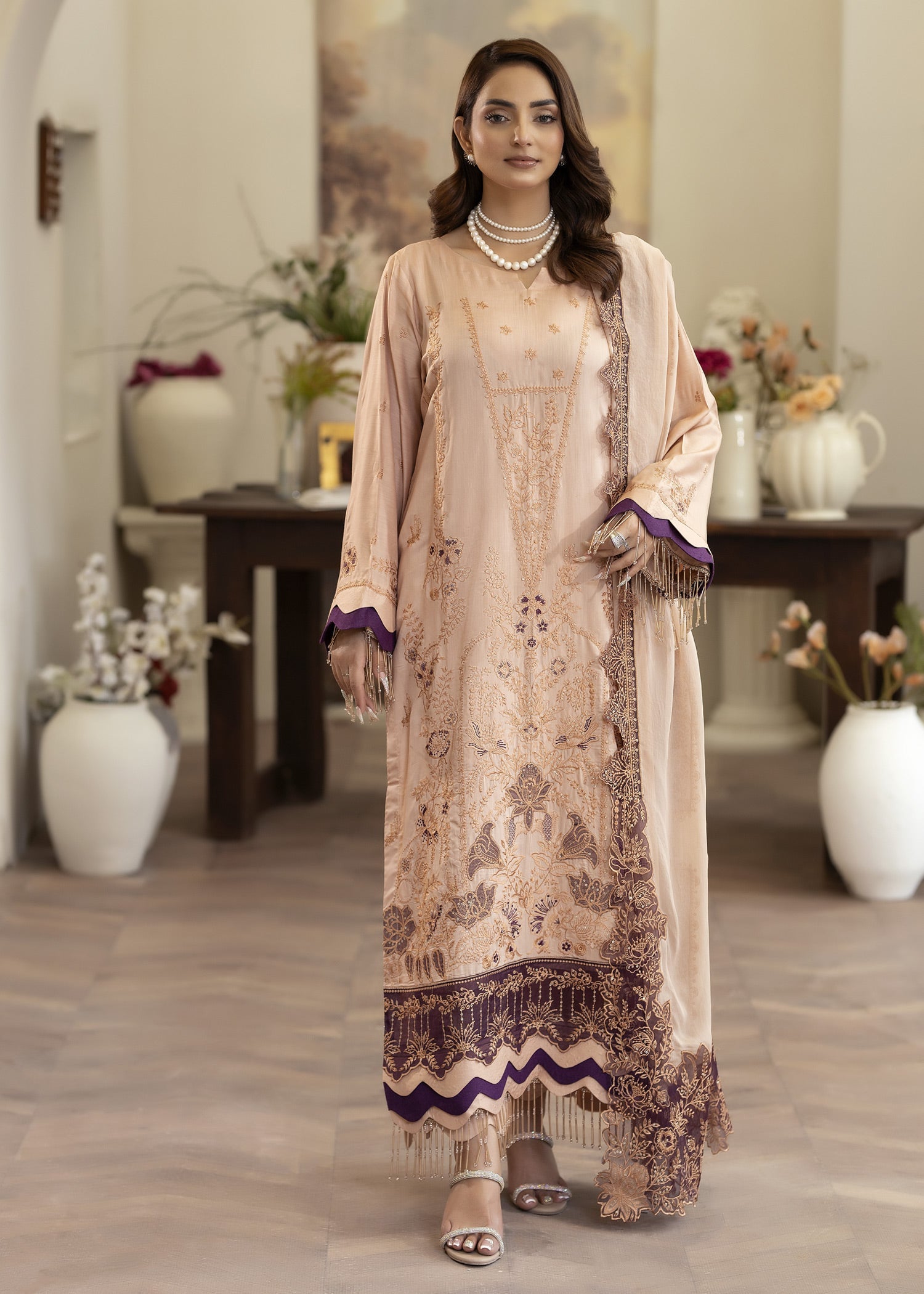 viscose Unstitched in Peach orange