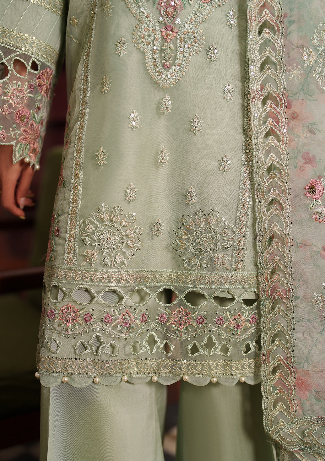 organza Kurta Set in Pistachio green