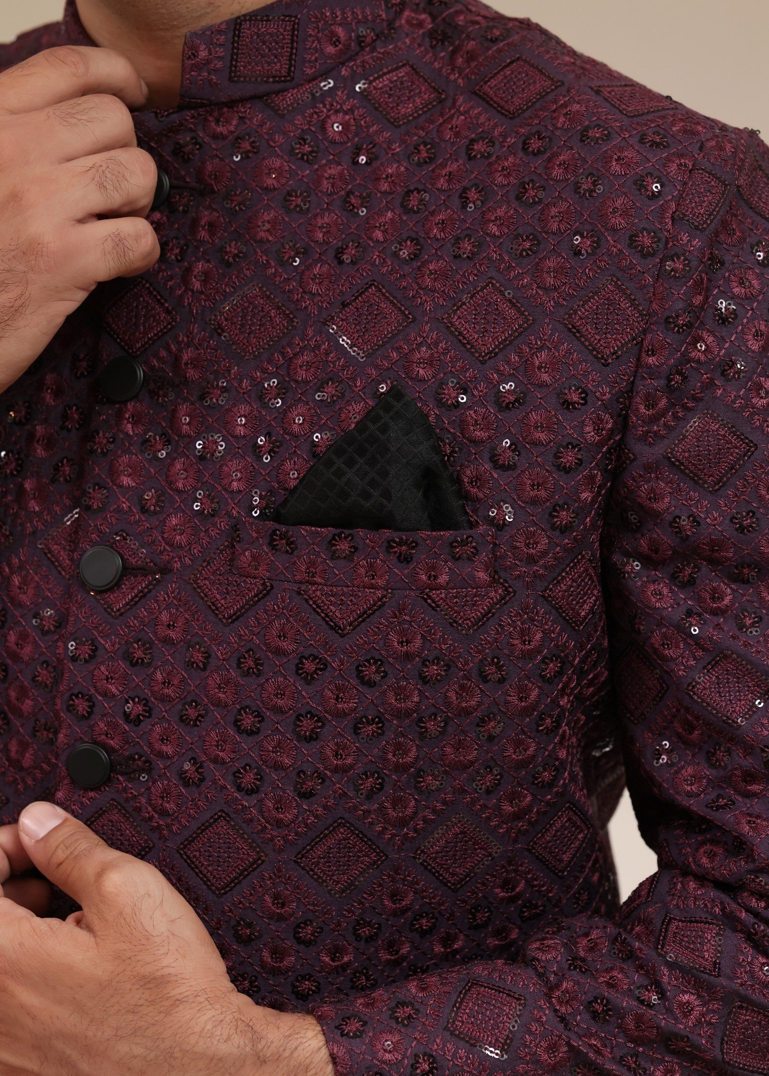 jamawar Sherwani in Purple heart