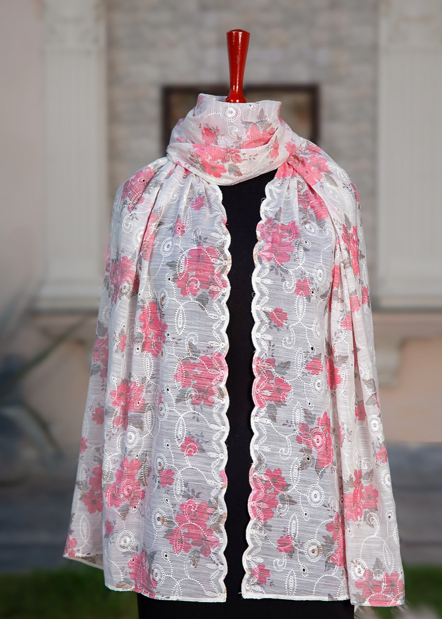 Dupatta in Coral pink, white Color by - Trendy Women Dupatta IZZ9317