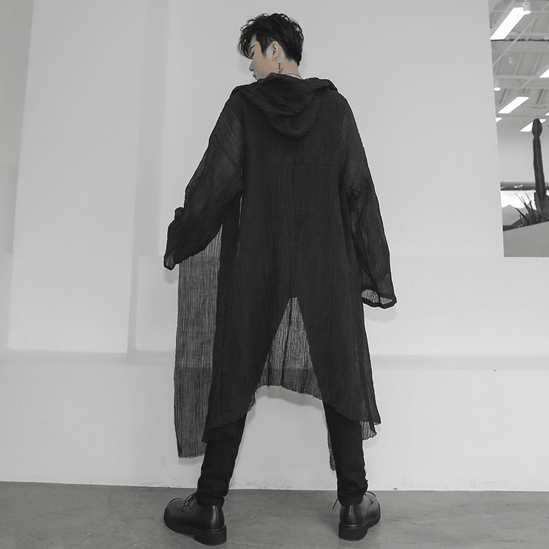 Long Hooded Crumpled Linen Shirt for Men and Women