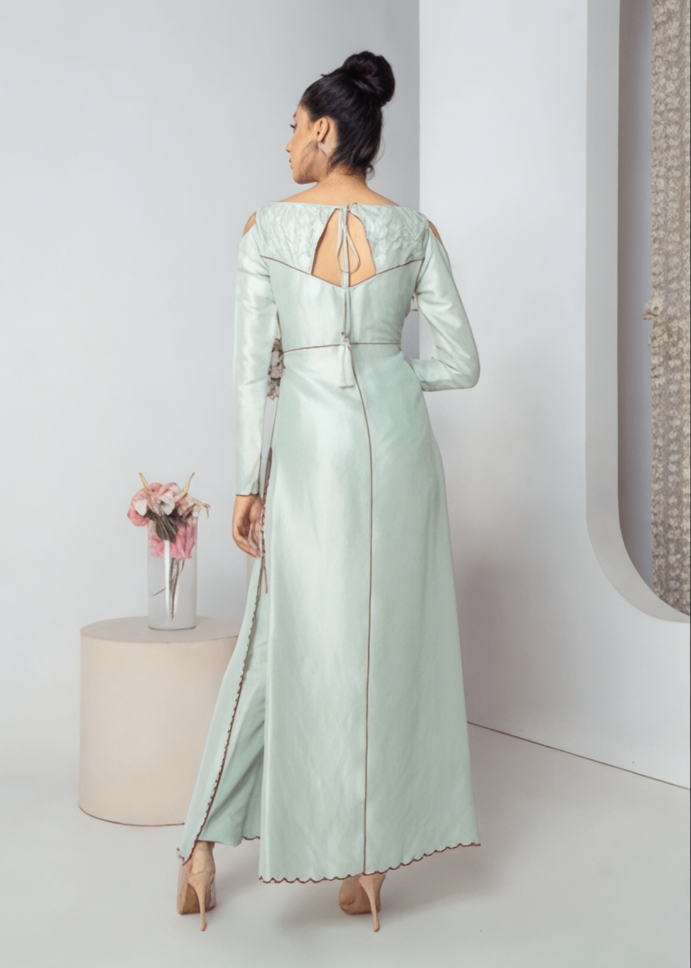 raw silk Kurta Set in Light cyan