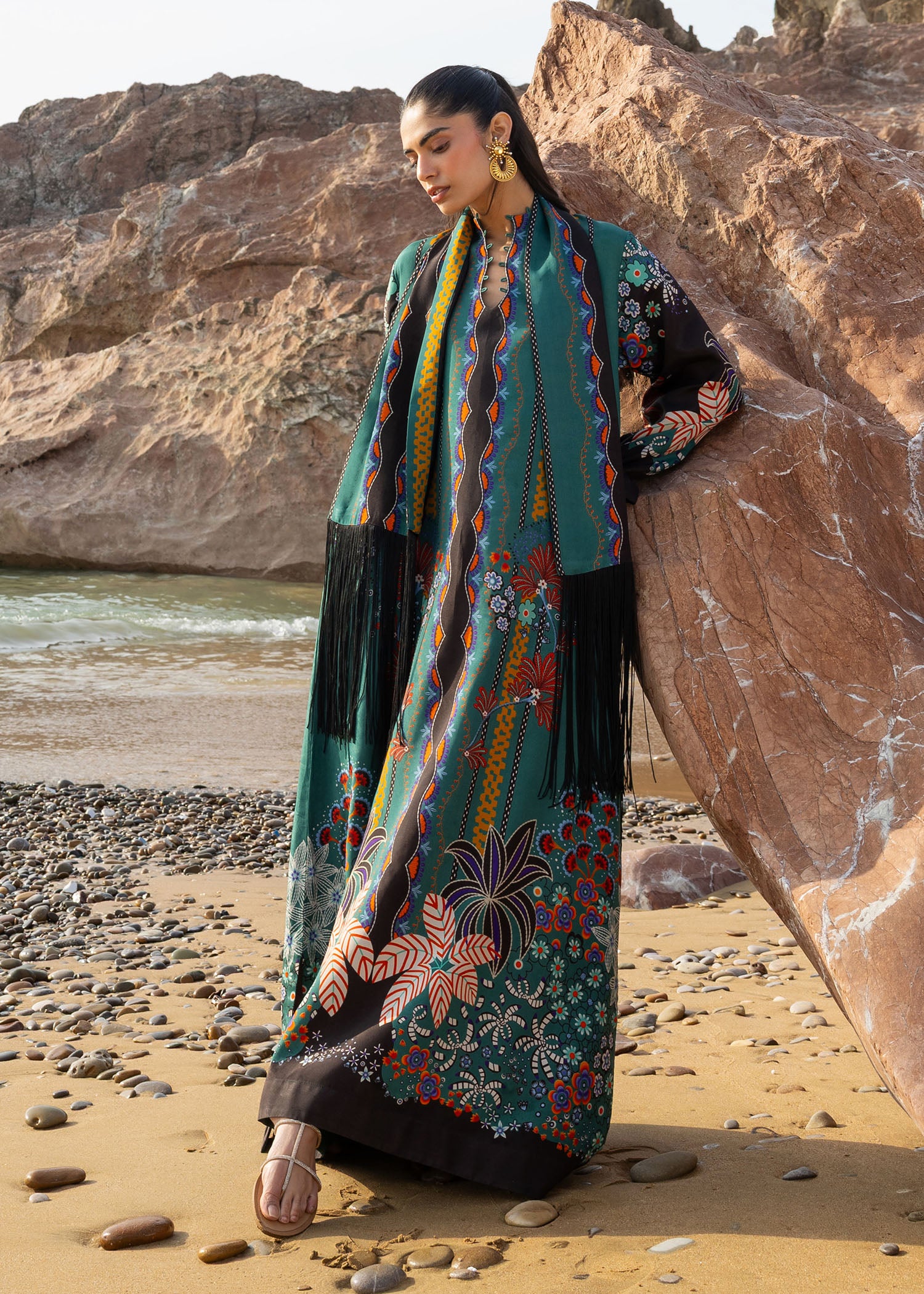 silk grip Kaftan in Emerald green