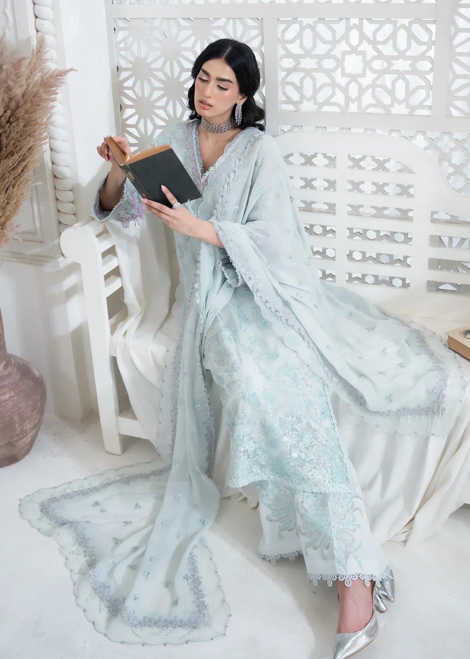 georgette chiffon Kurta Set in Ice blue