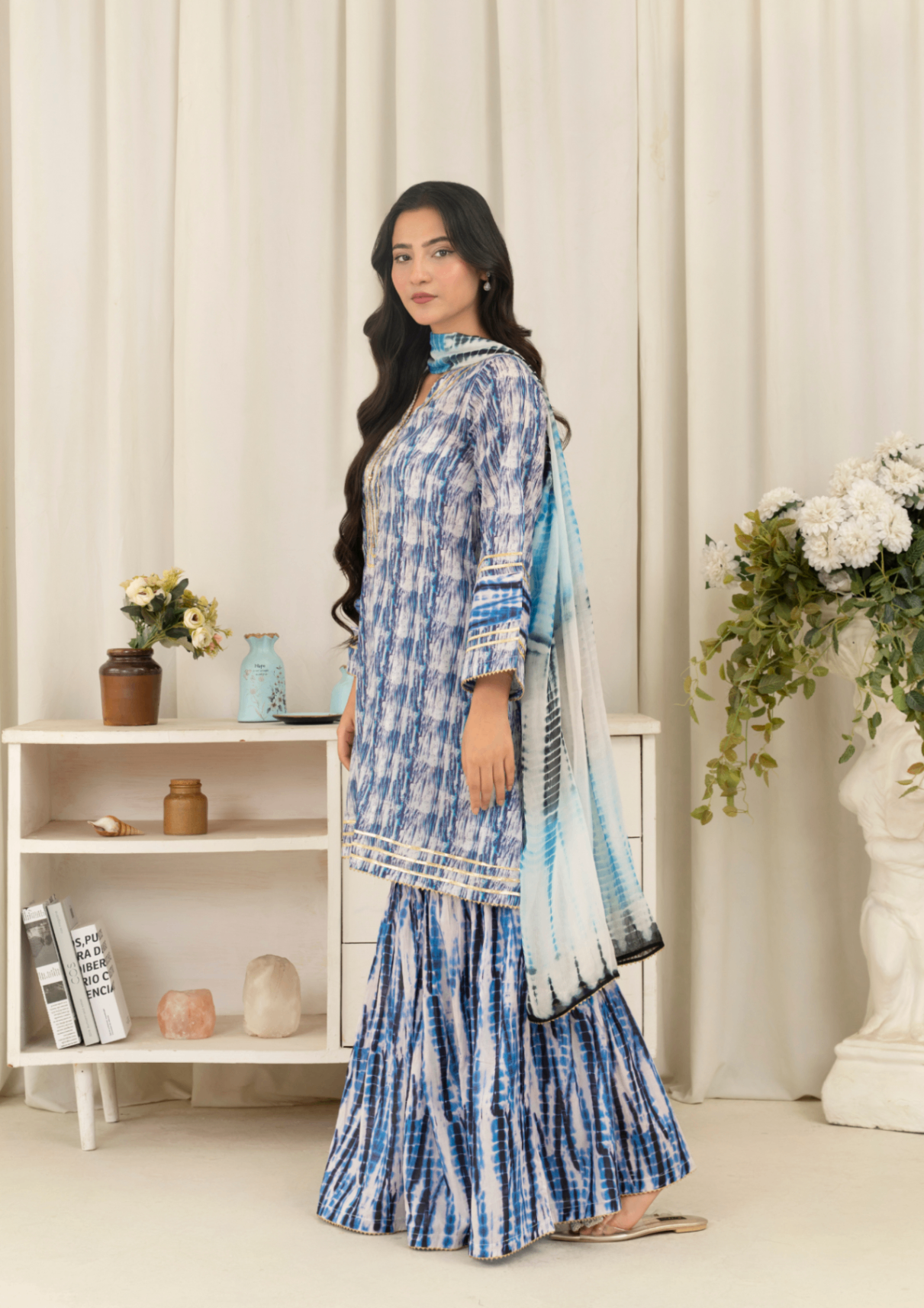 lawn Gharara in Blue