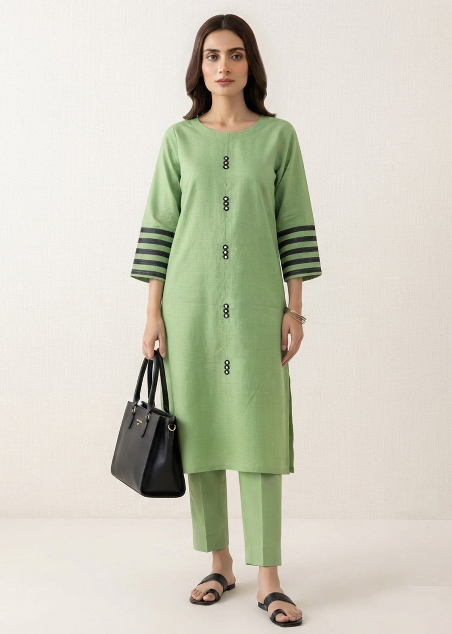 lawn cotton Kurta Set in Lime green