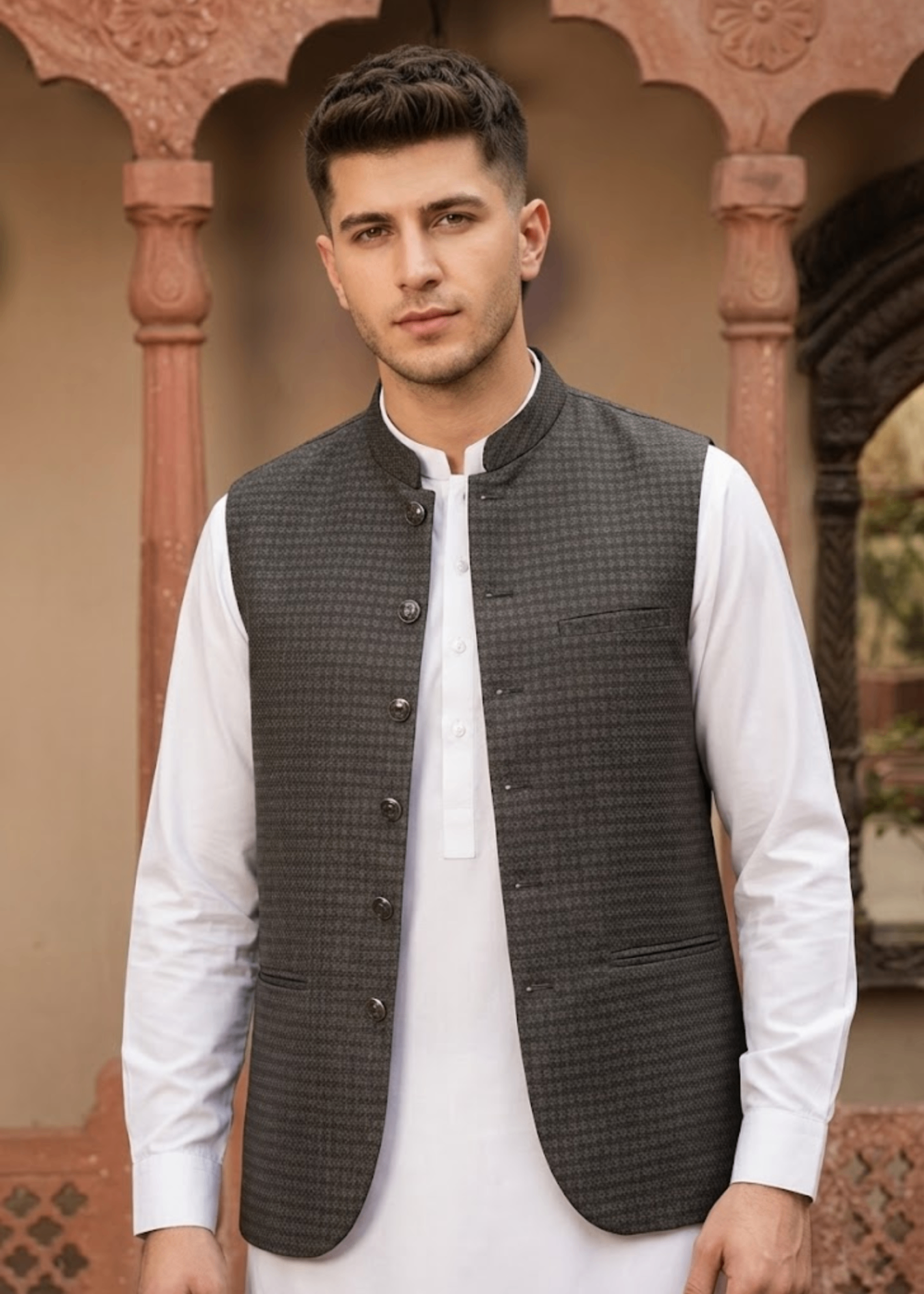 yarn dyed Waistcoat in Brown