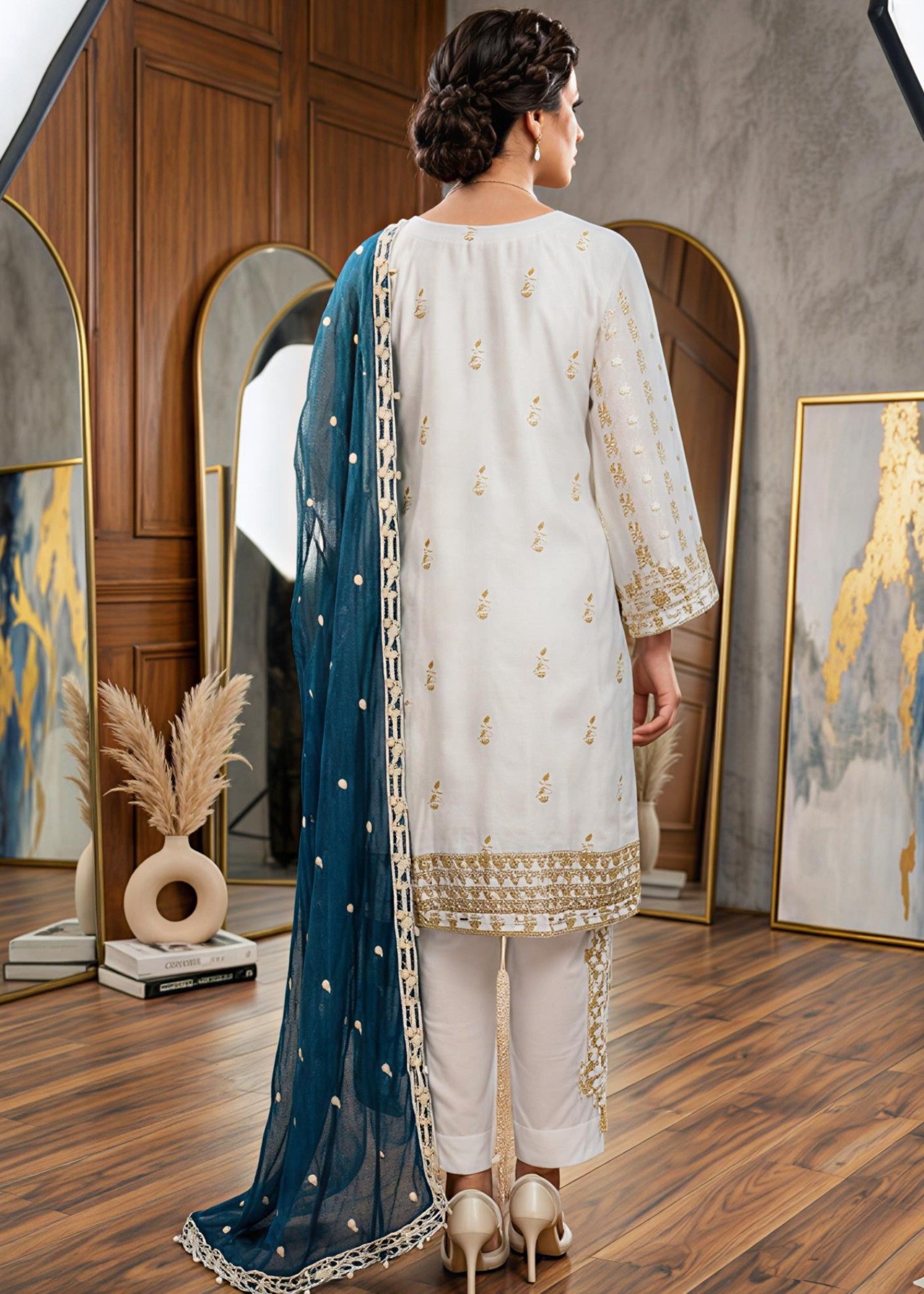 chiffon Kurta Set in White
