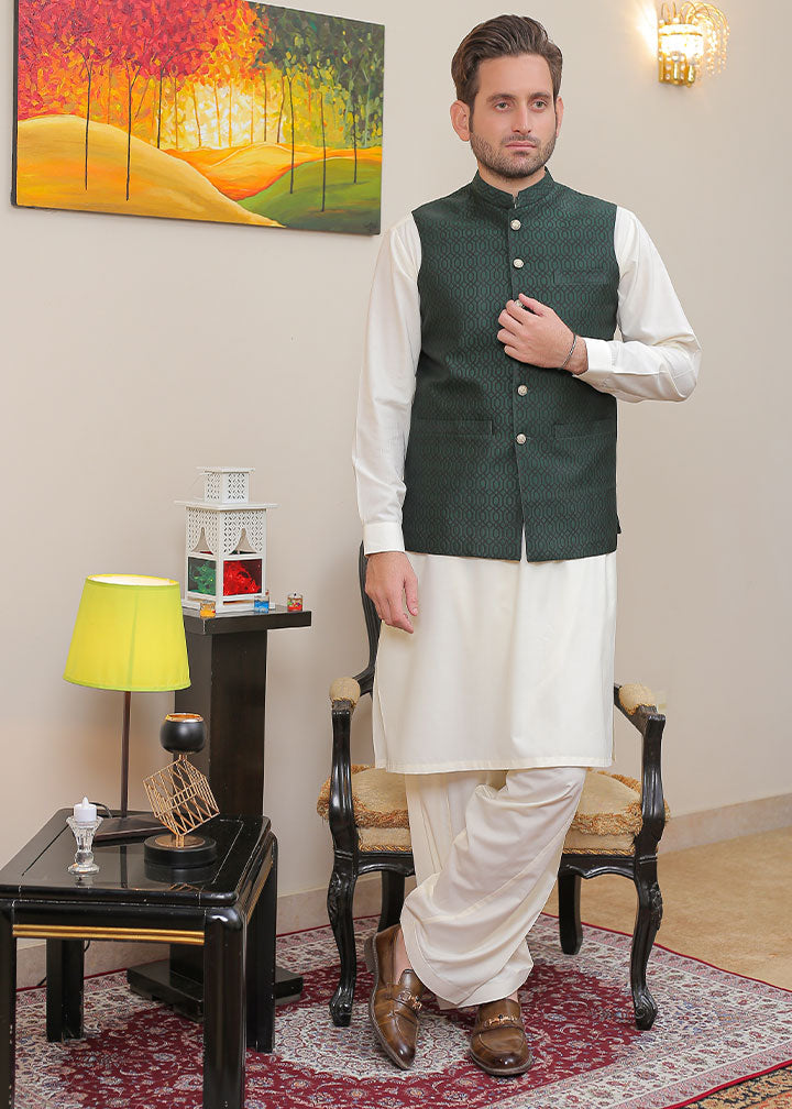 banarsi silk Waistcoat in Bottle green
