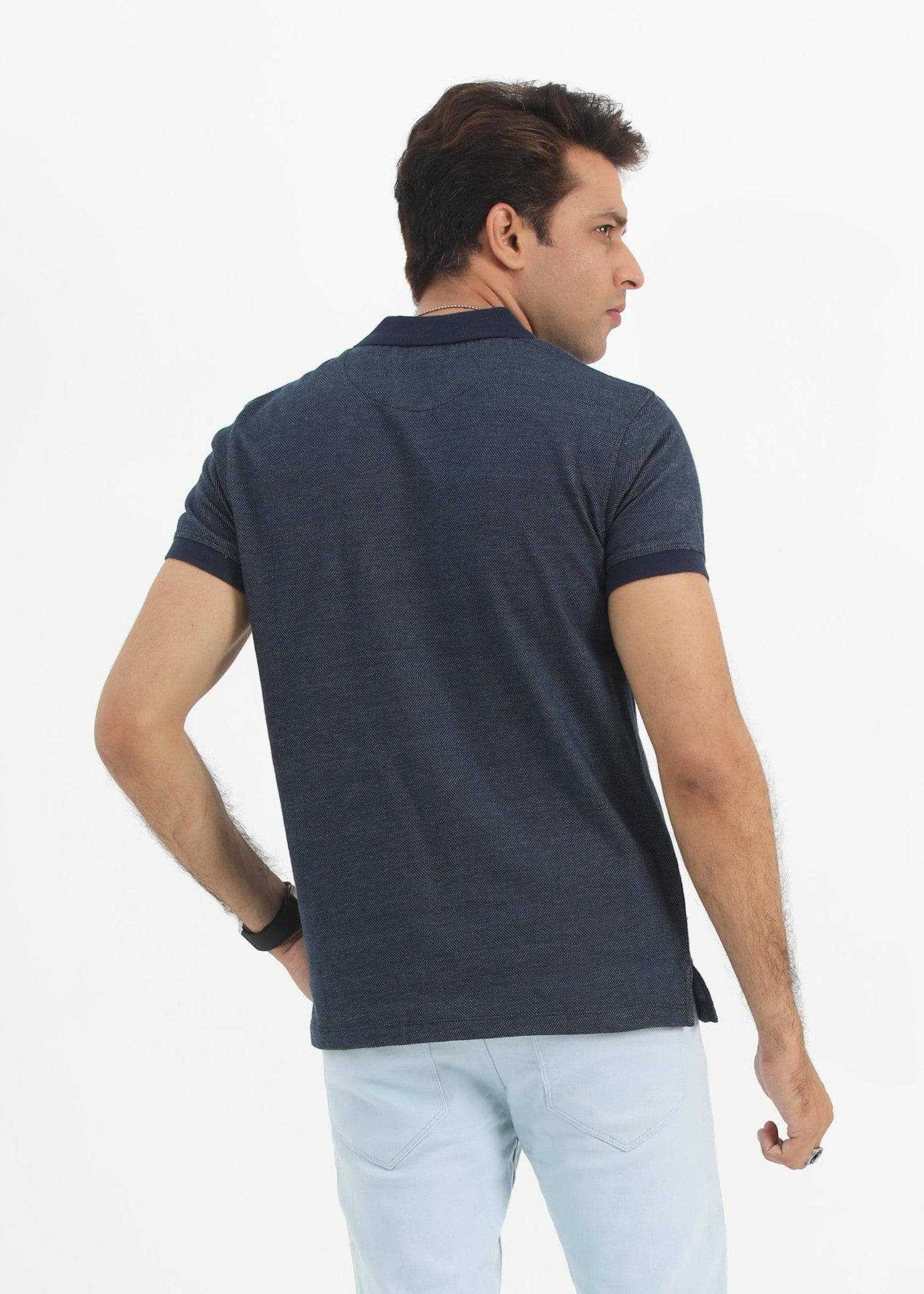 single jersey knit Polo Shirt in Dark blue