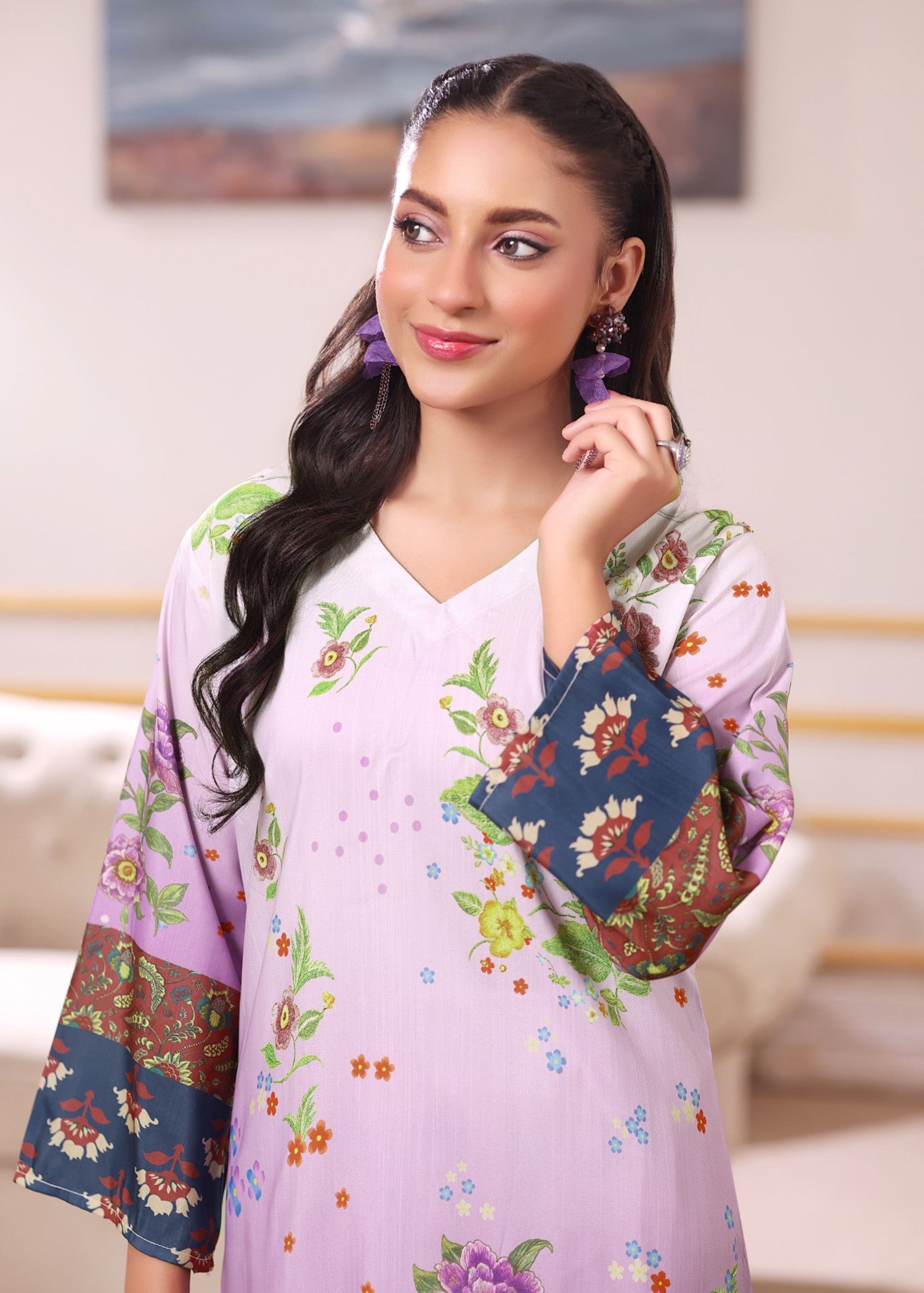 swiss lawn Kurta Set in Multi