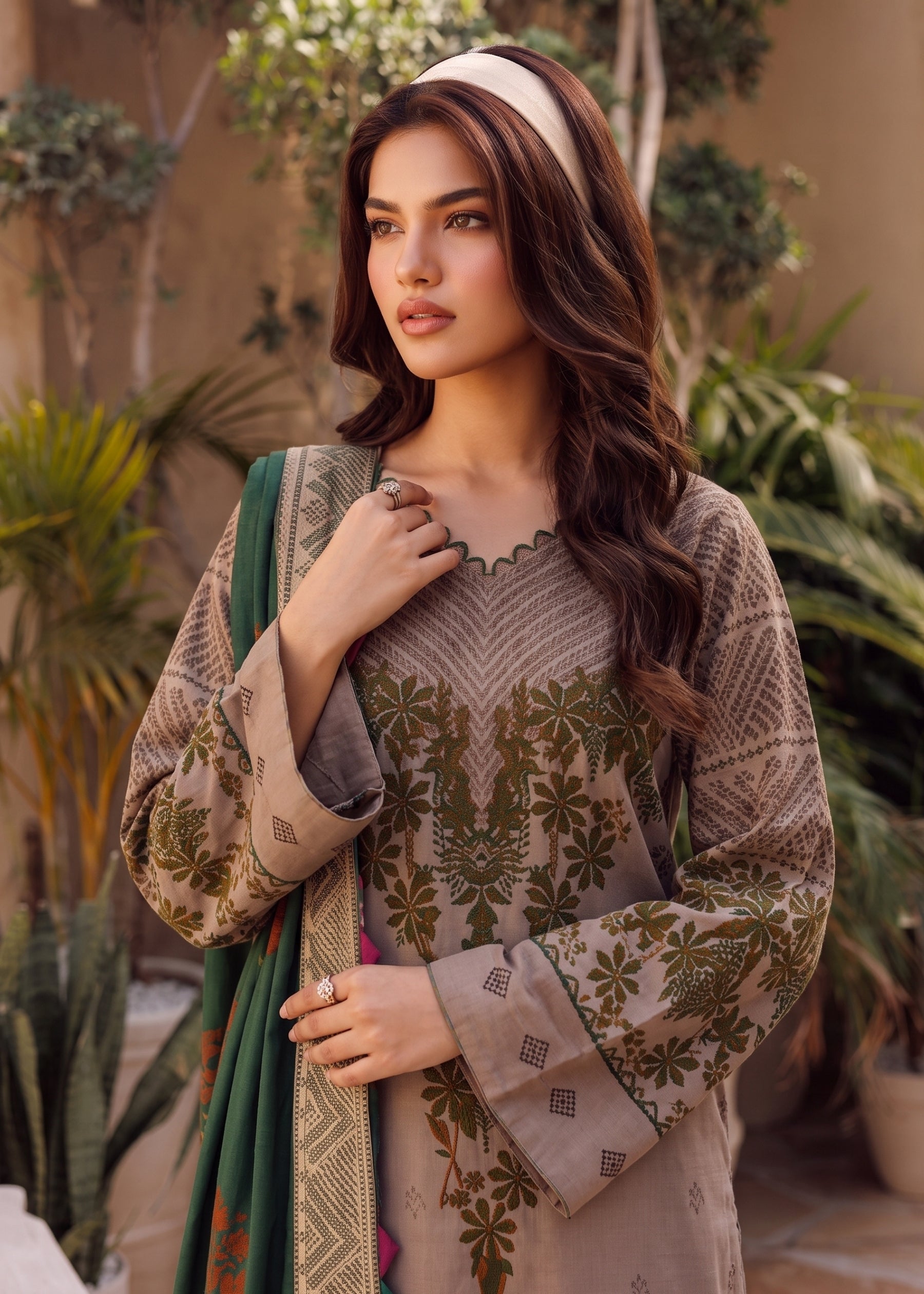 linen Kurta Set in Tan brown