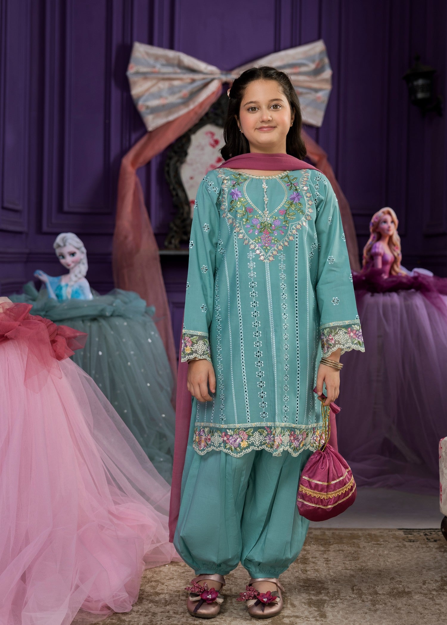 lawn cotton Kurta Set in Frost blue