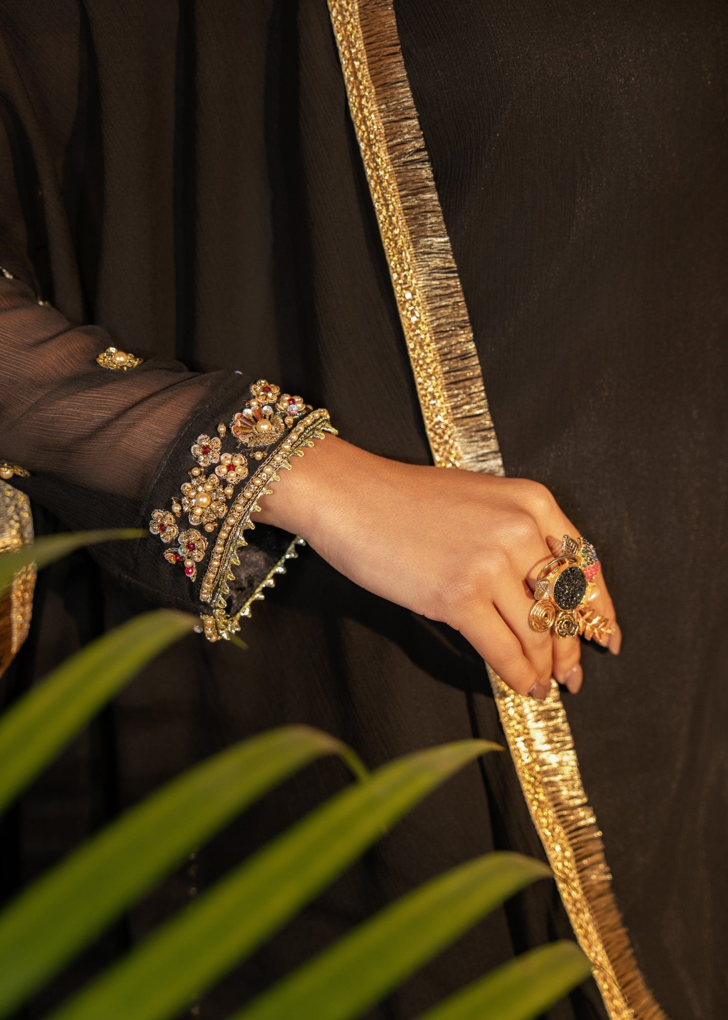 chiffon Kurta Set in Black