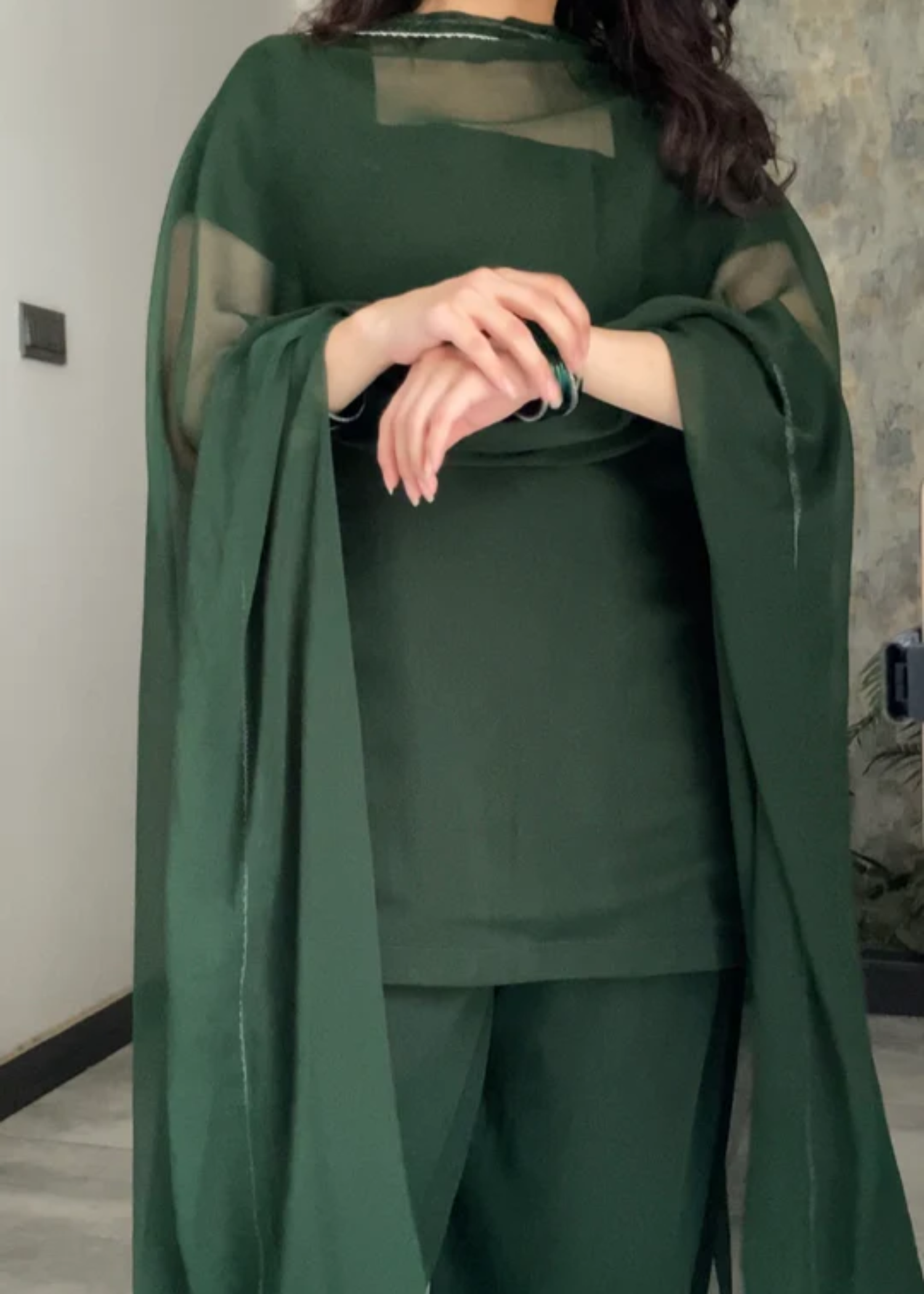 georgette Kurta Set in Bottle green