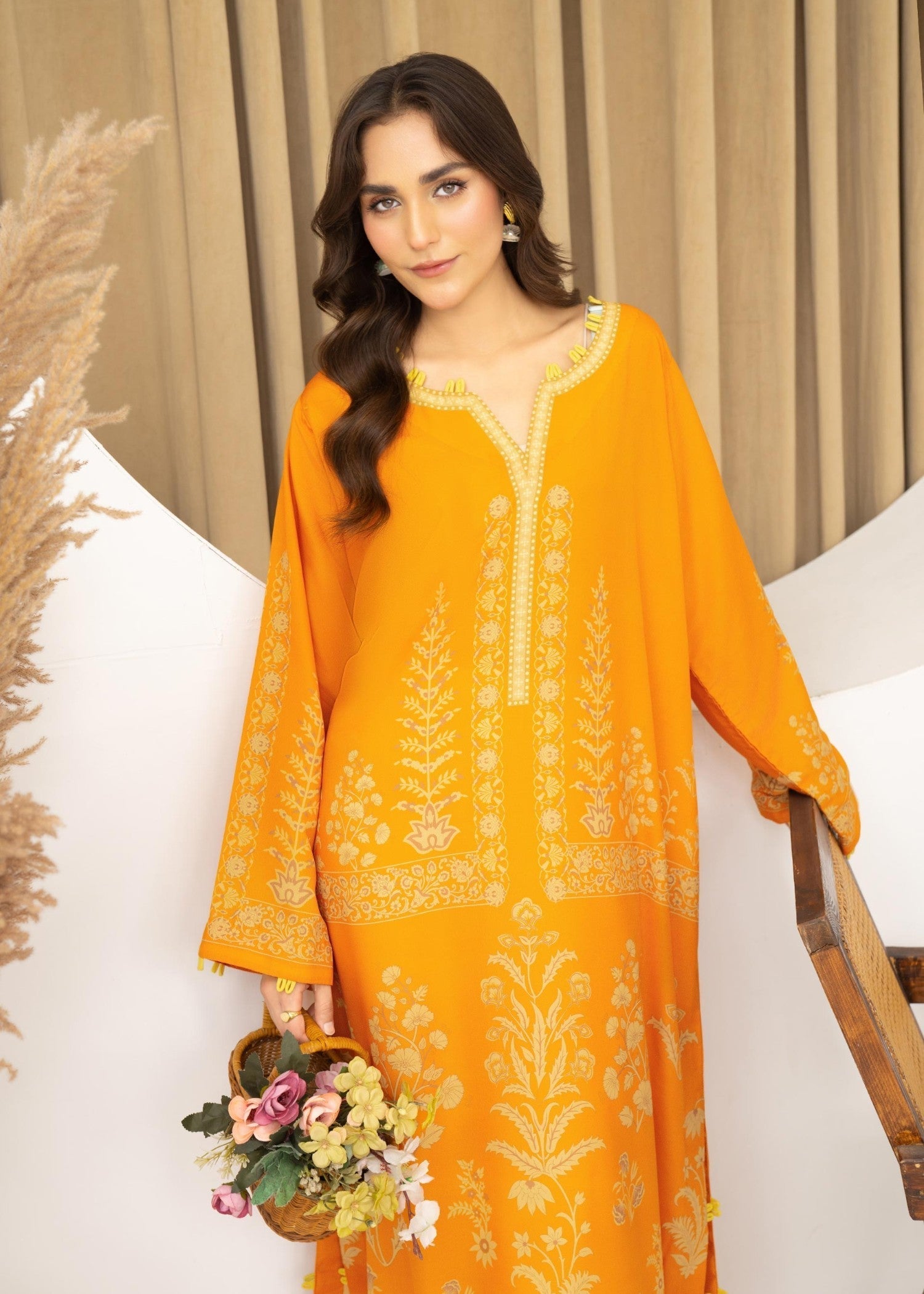 lawn Kaftan in Mustard