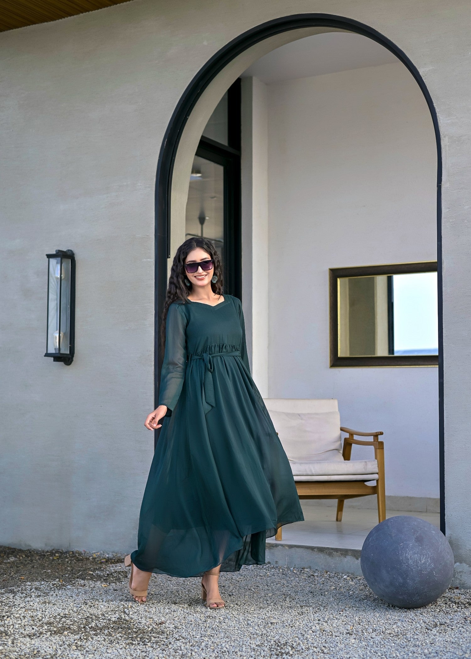 chiffon Maxi in Bottle green