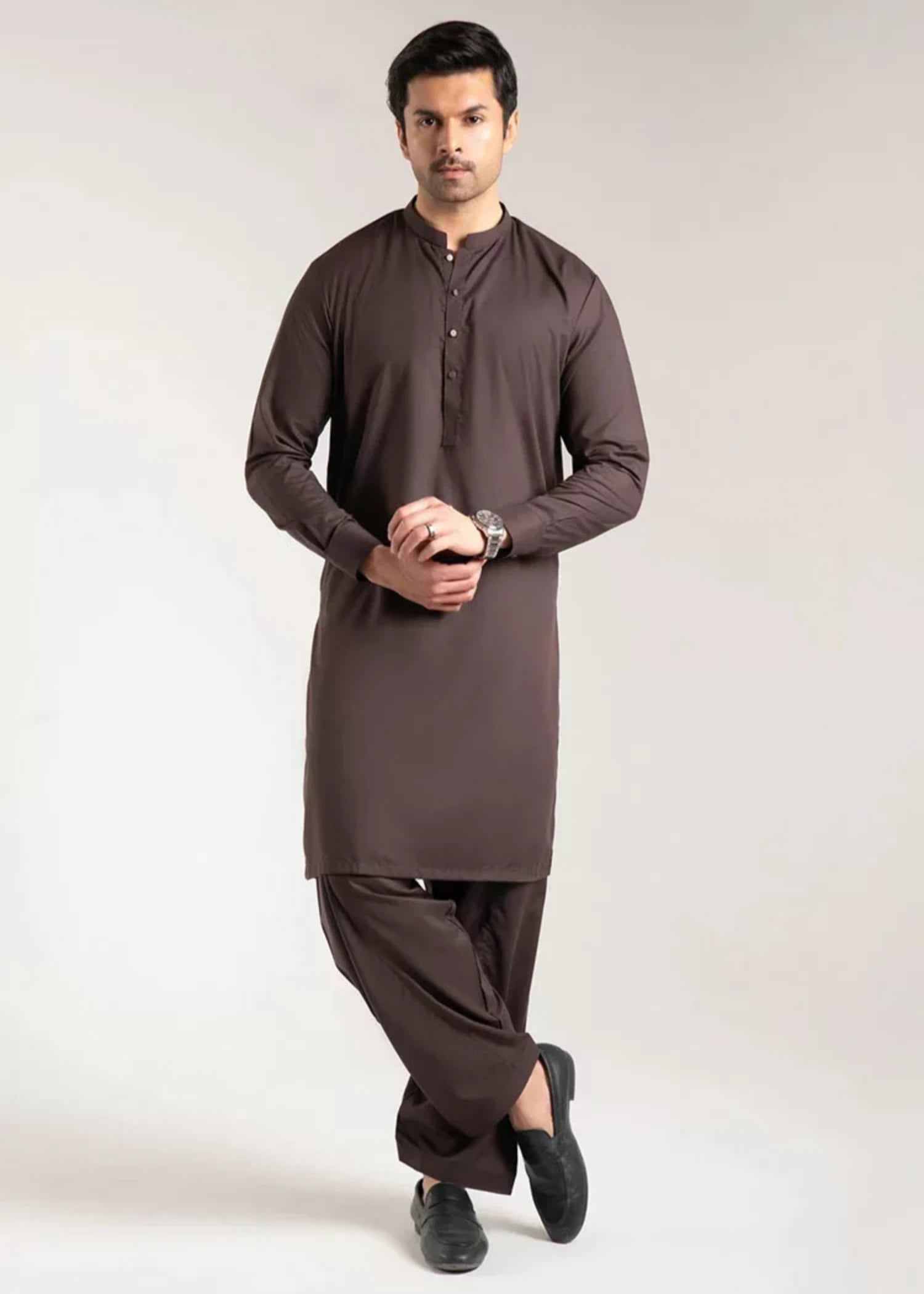 wash & wear Shalwar Kameez in Espresso brown