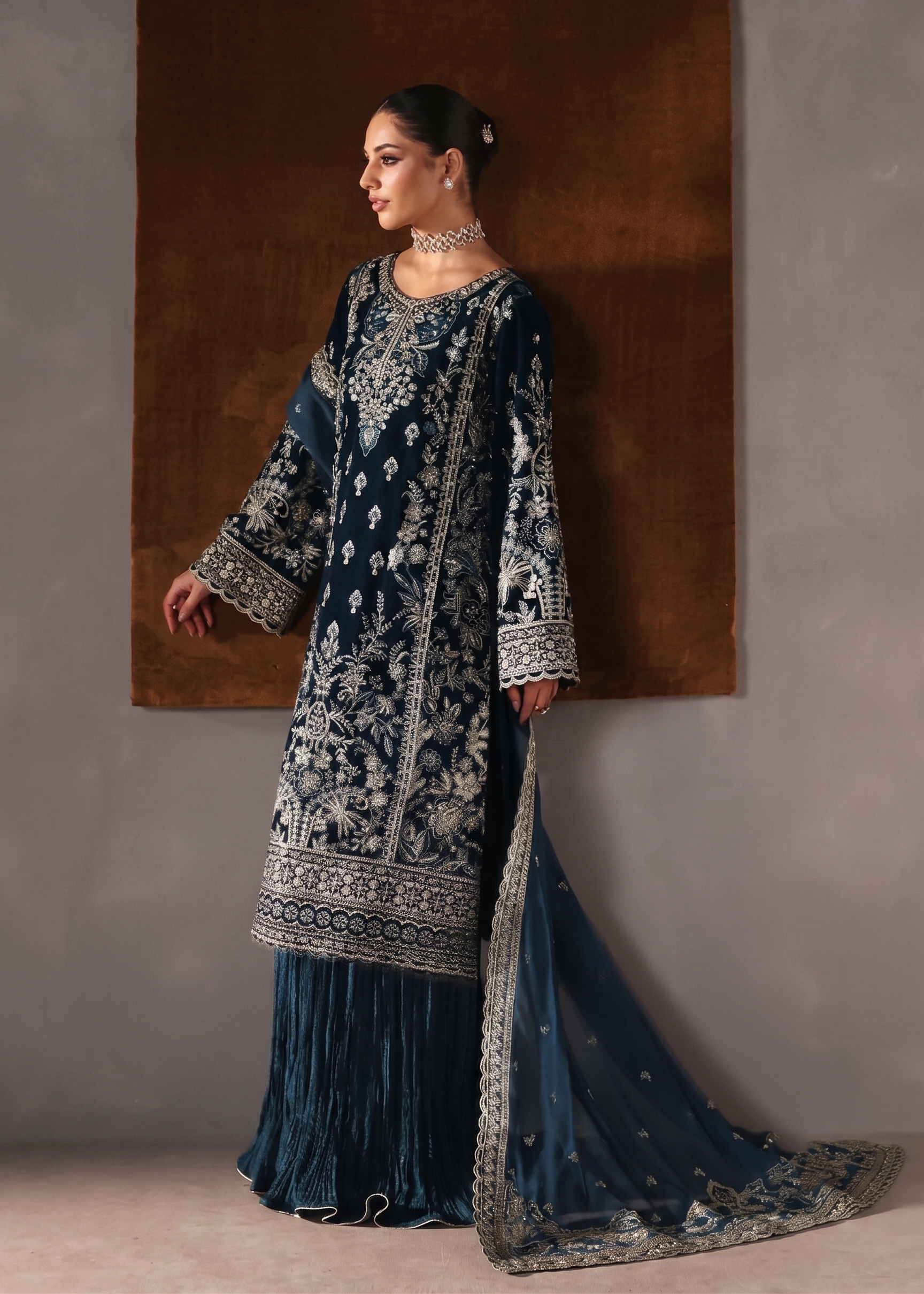 velvet Sharara in Teal