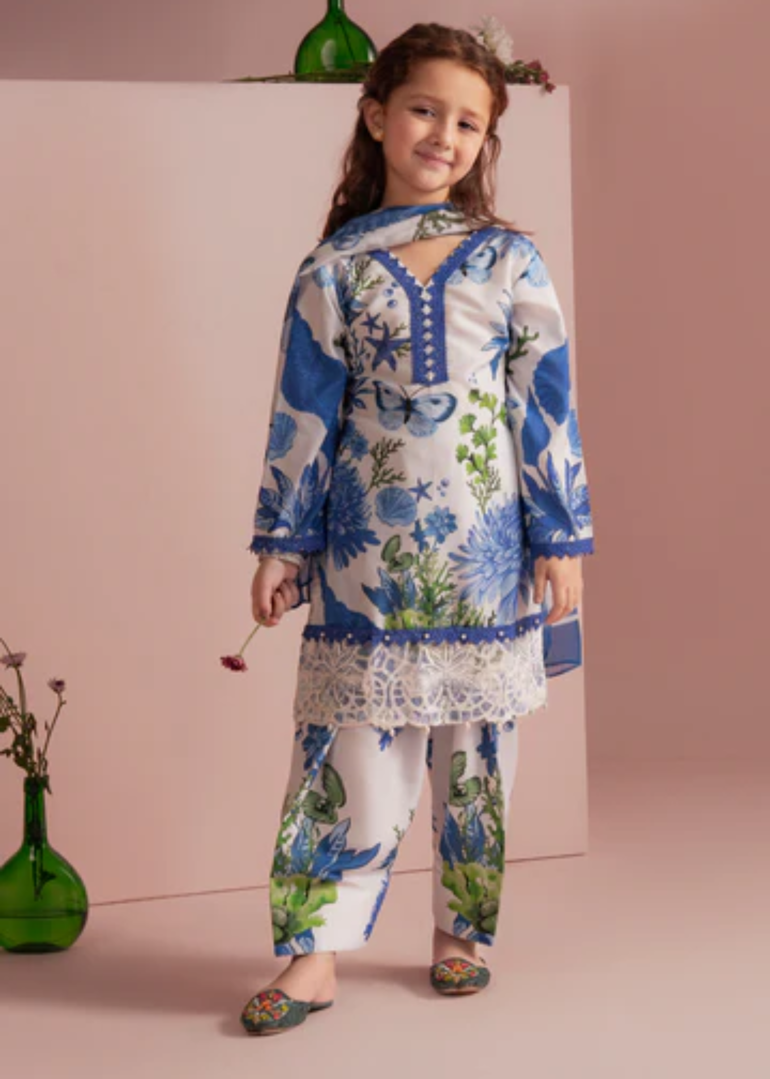 poly lawn Kurta Set in White